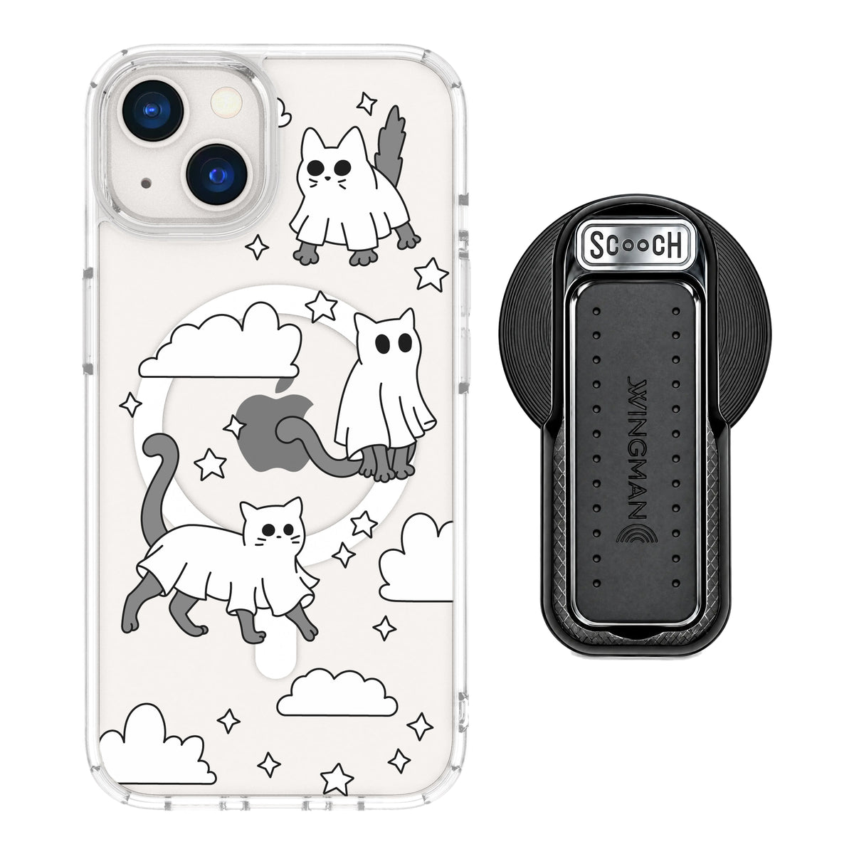 Scooch MagCase Scaredy Cats magsafe wingback bundle - black featuring the original Scaredy Cats print