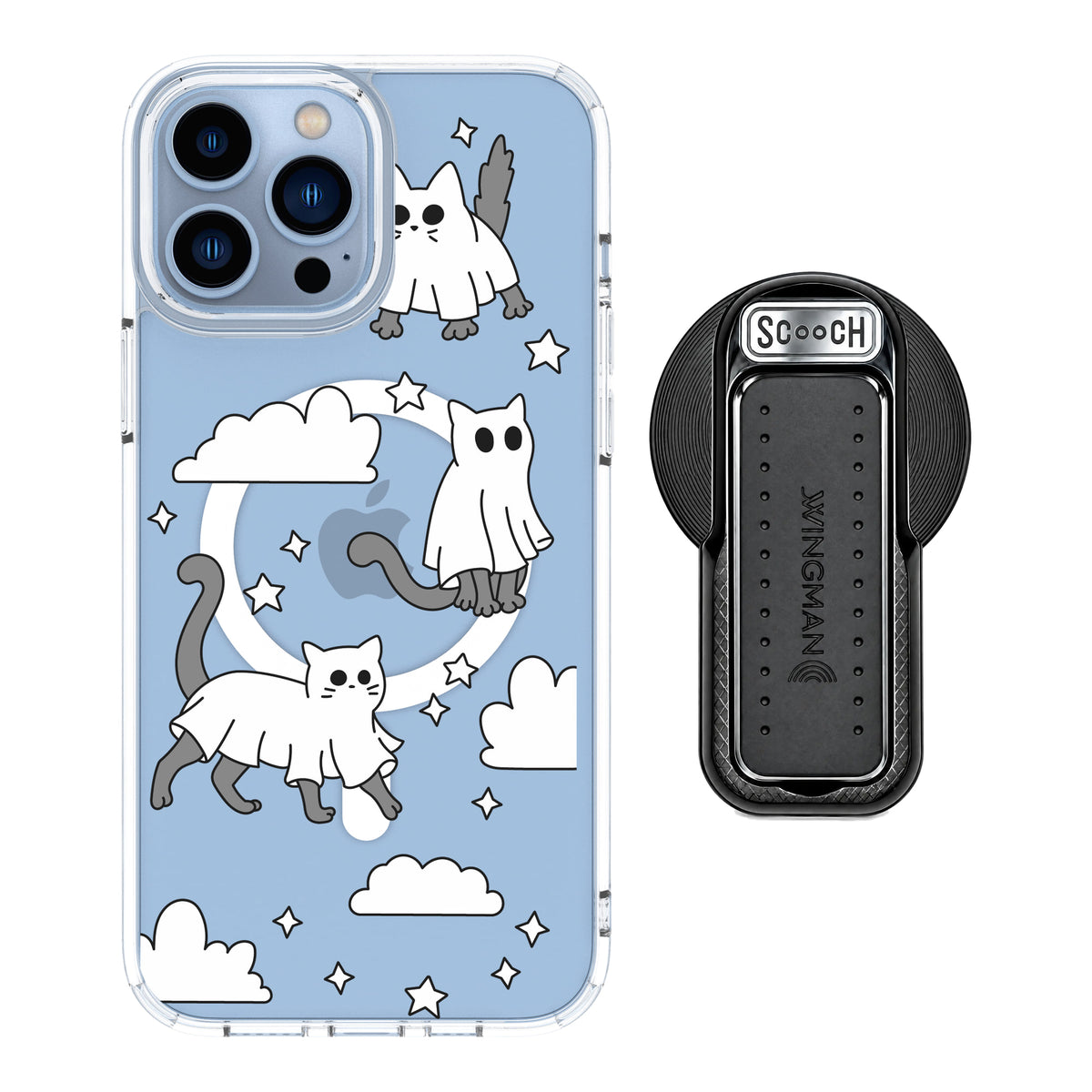 Scooch MagCase Scaredy Cats magsafe wingback bundle - black featuring the original Scaredy Cats print