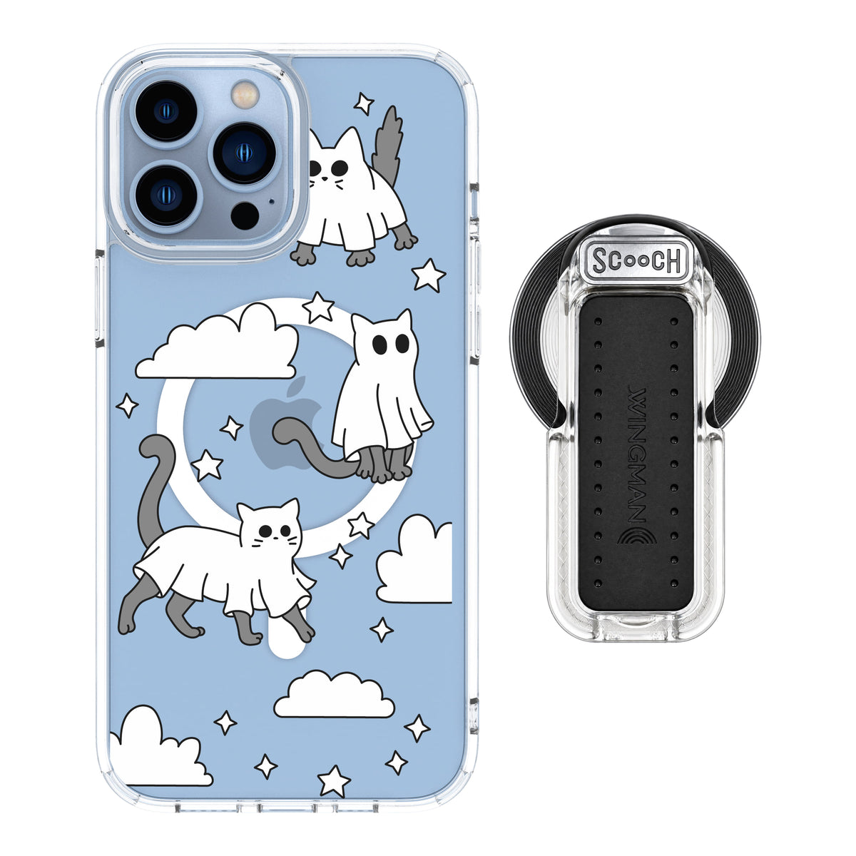 Scooch MagCase Scaredy Cats magsafe wingback bundle - clear featuring the original Scaredy Cats print