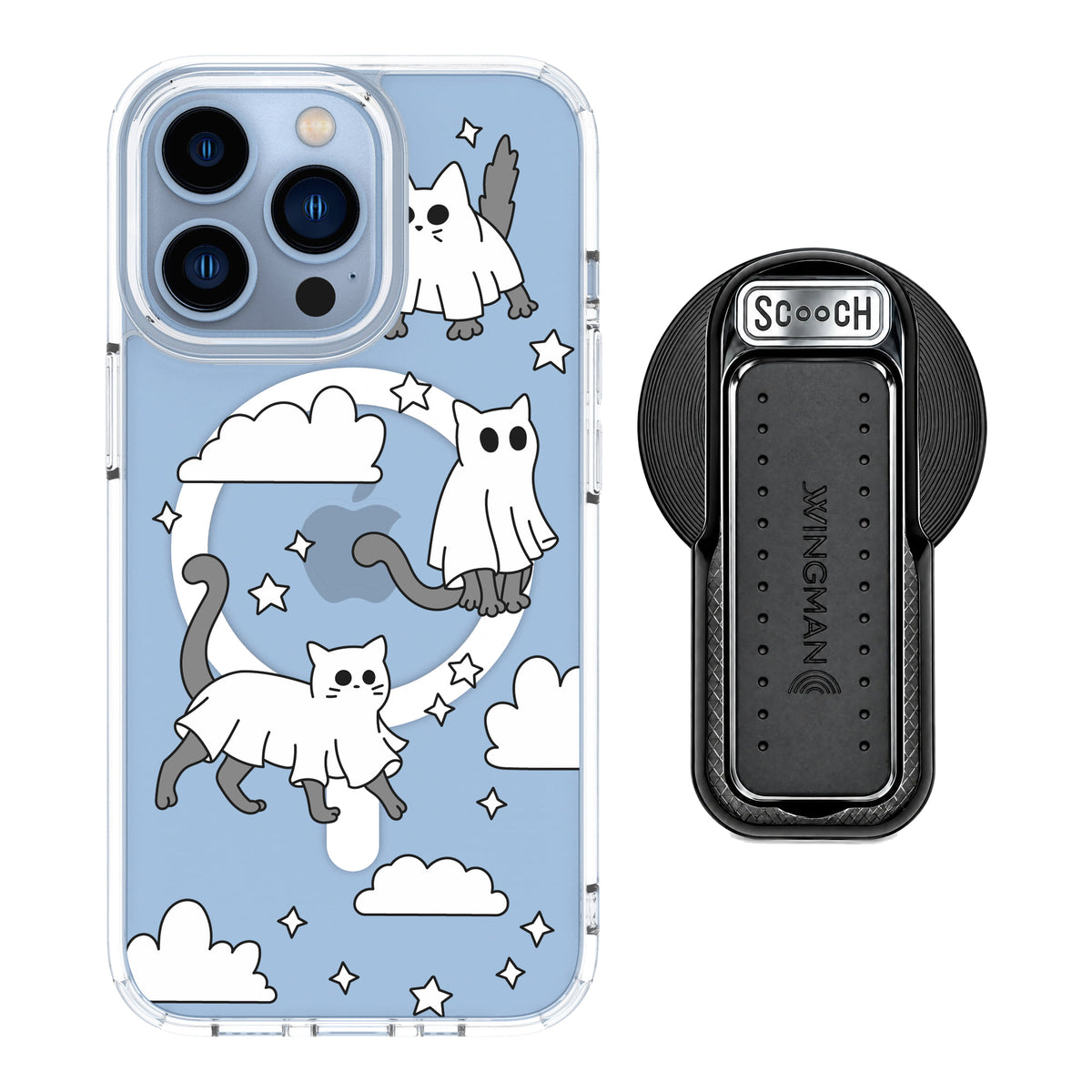 Scooch MagCase Scaredy Cats magsafe wingback bundle - black featuring the original Scaredy Cats print