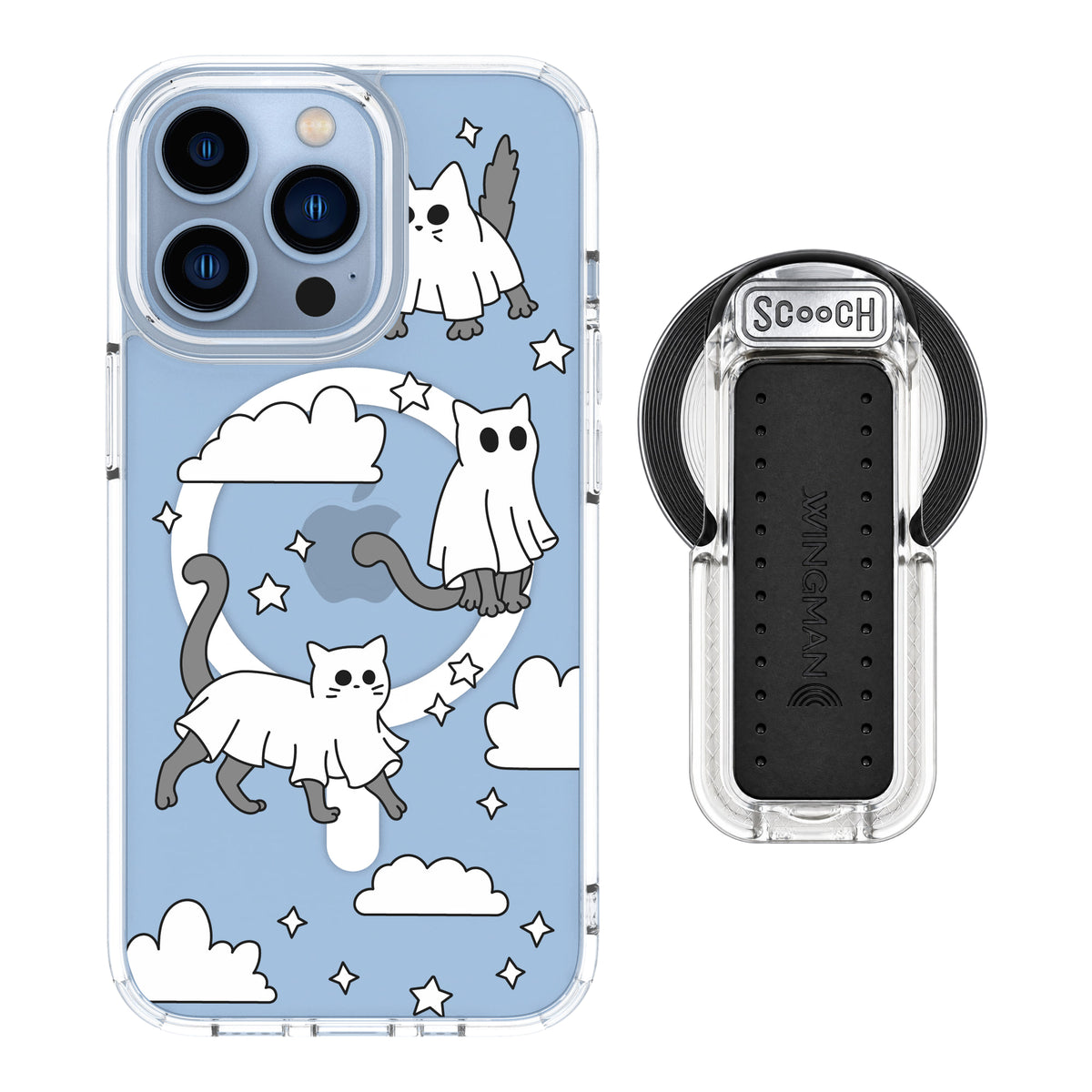 Scooch MagCase Scaredy Cats magsafe wingback bundle - clear featuring the original Scaredy Cats print