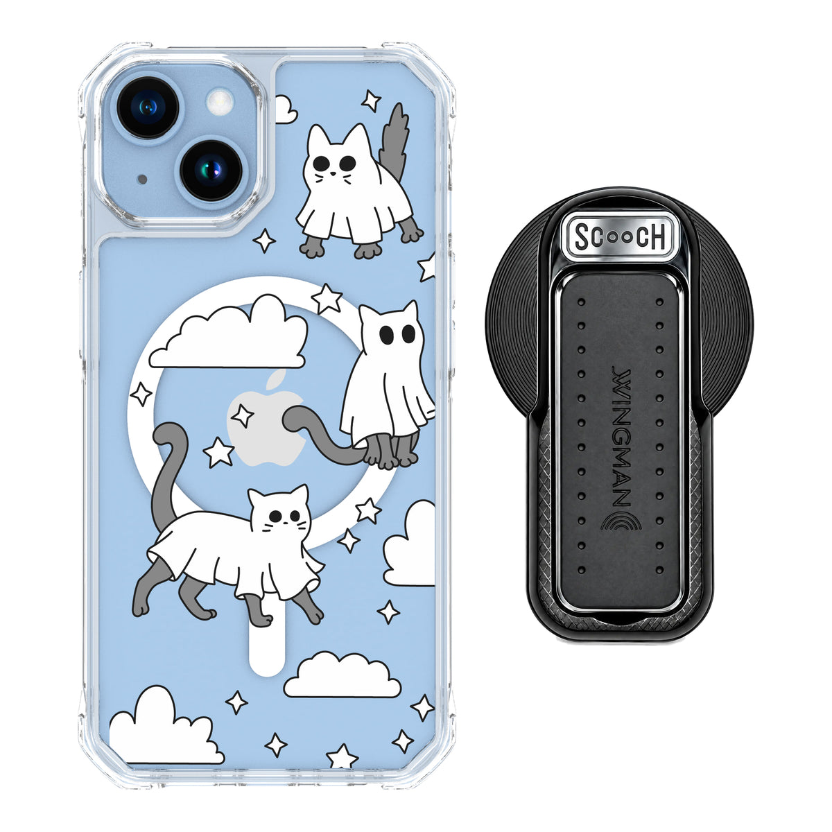 Scooch MagCase Scaredy Cats magsafe wingback bundle - black featuring the original Scaredy Cats print