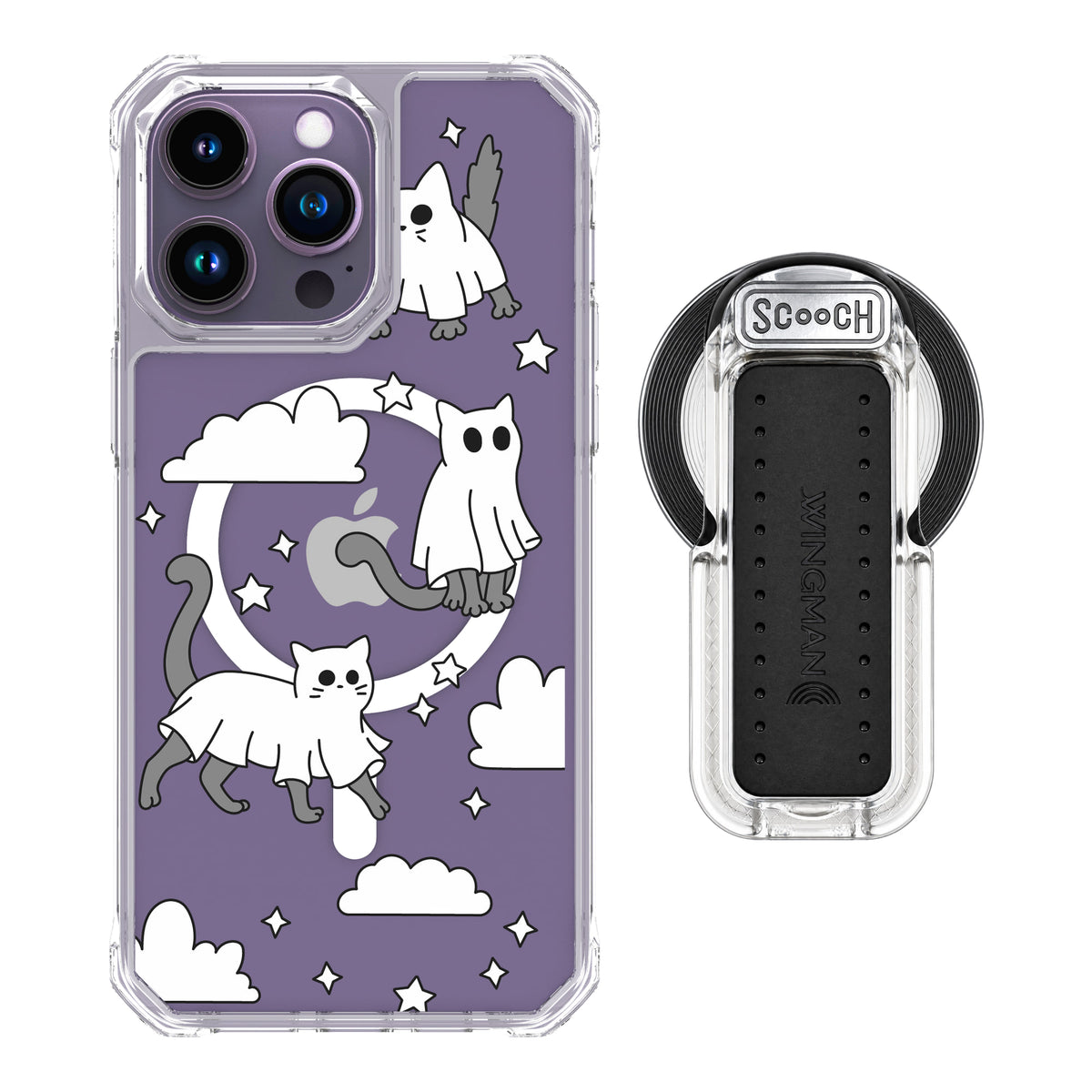 Scooch MagCase Scaredy Cats magsafe wingback bundle - clear featuring the original Scaredy Cats print