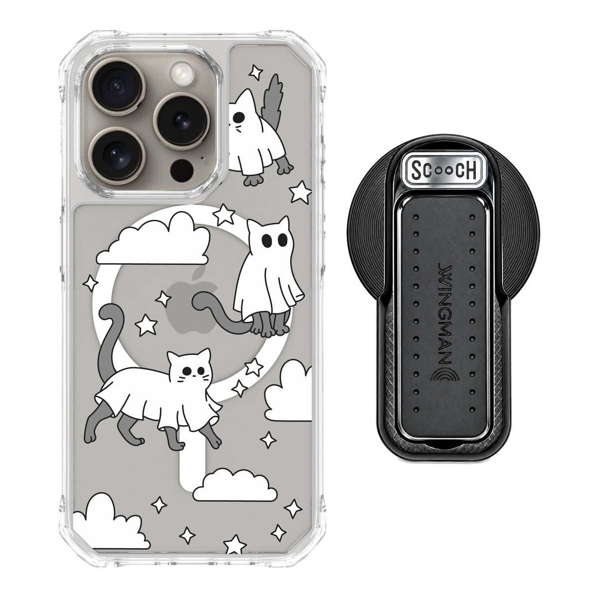 Scooch MagCase Scaredy Cats magsafe wingback bundle - black featuring the original Scaredy Cats print