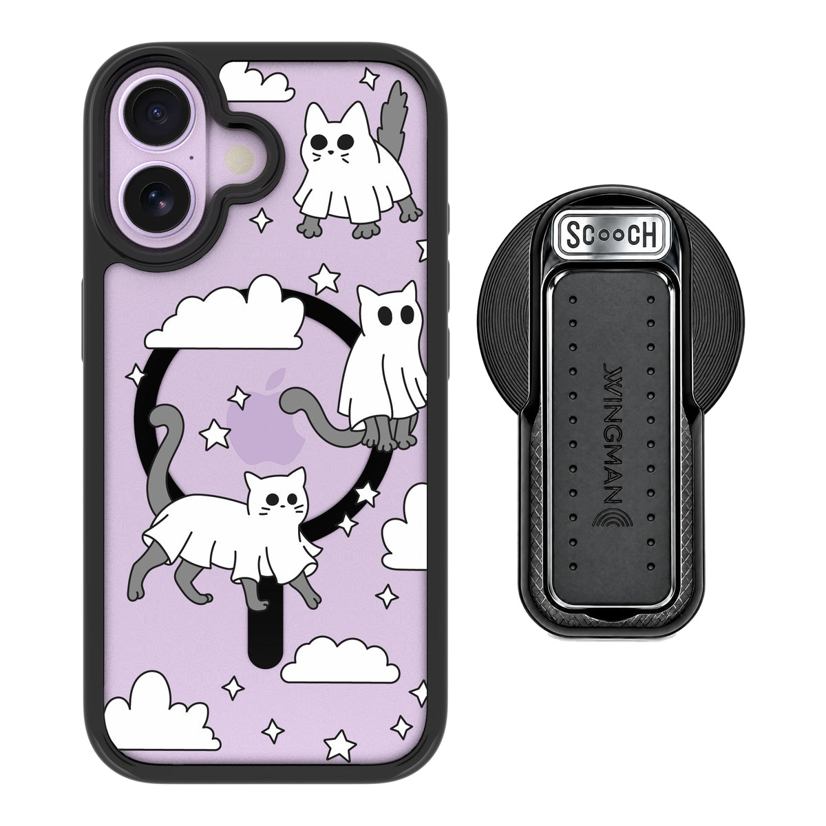Scooch MagCase Scaredy Cats magsafe wingback bundle - black featuring the original Scaredy Cats print