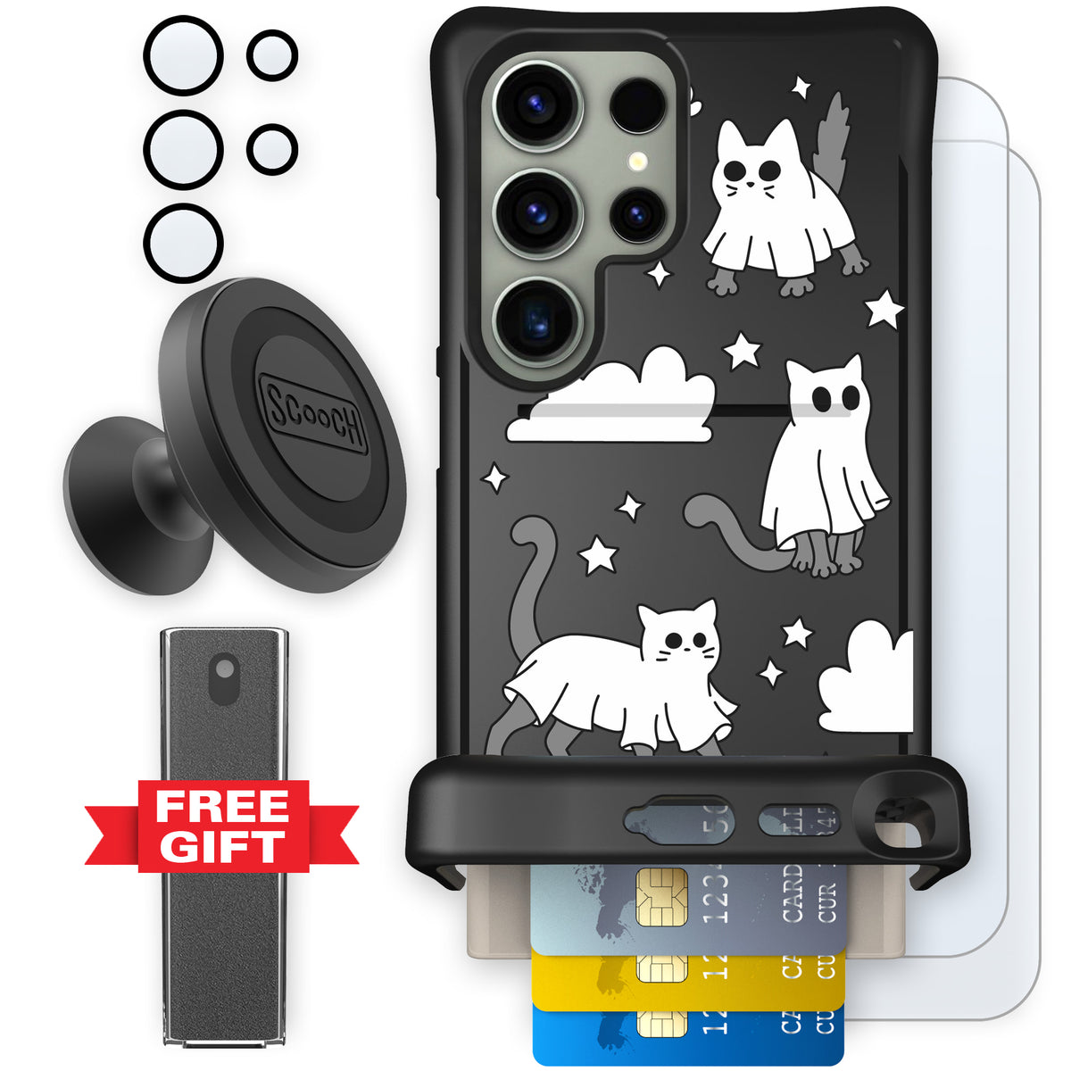 Scooch Wingmate Scaredy Cats defender bundle featuring the original Scaredy Cats print