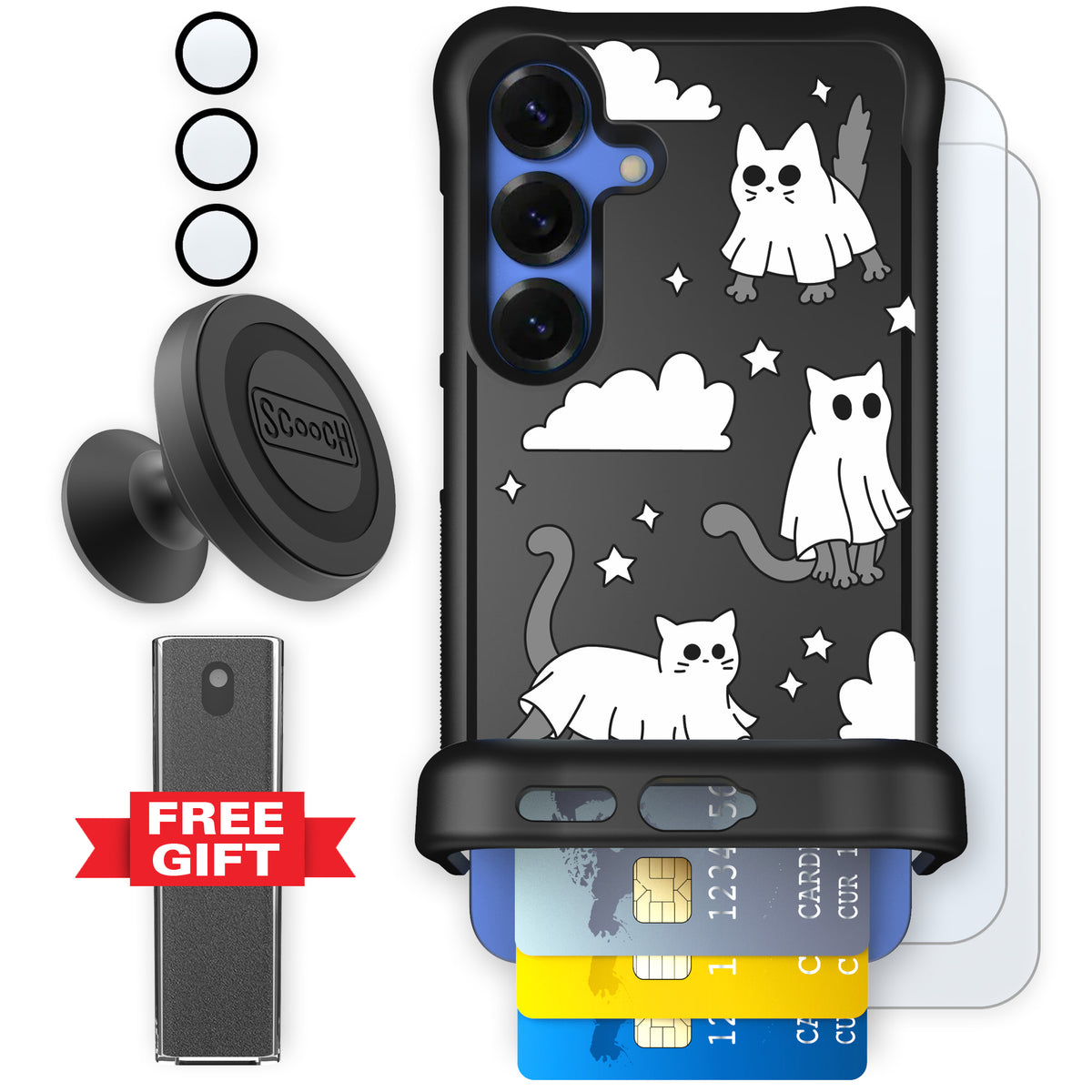 Scooch Wingmate Scaredy Cats defender bundle featuring the original Scaredy Cats print