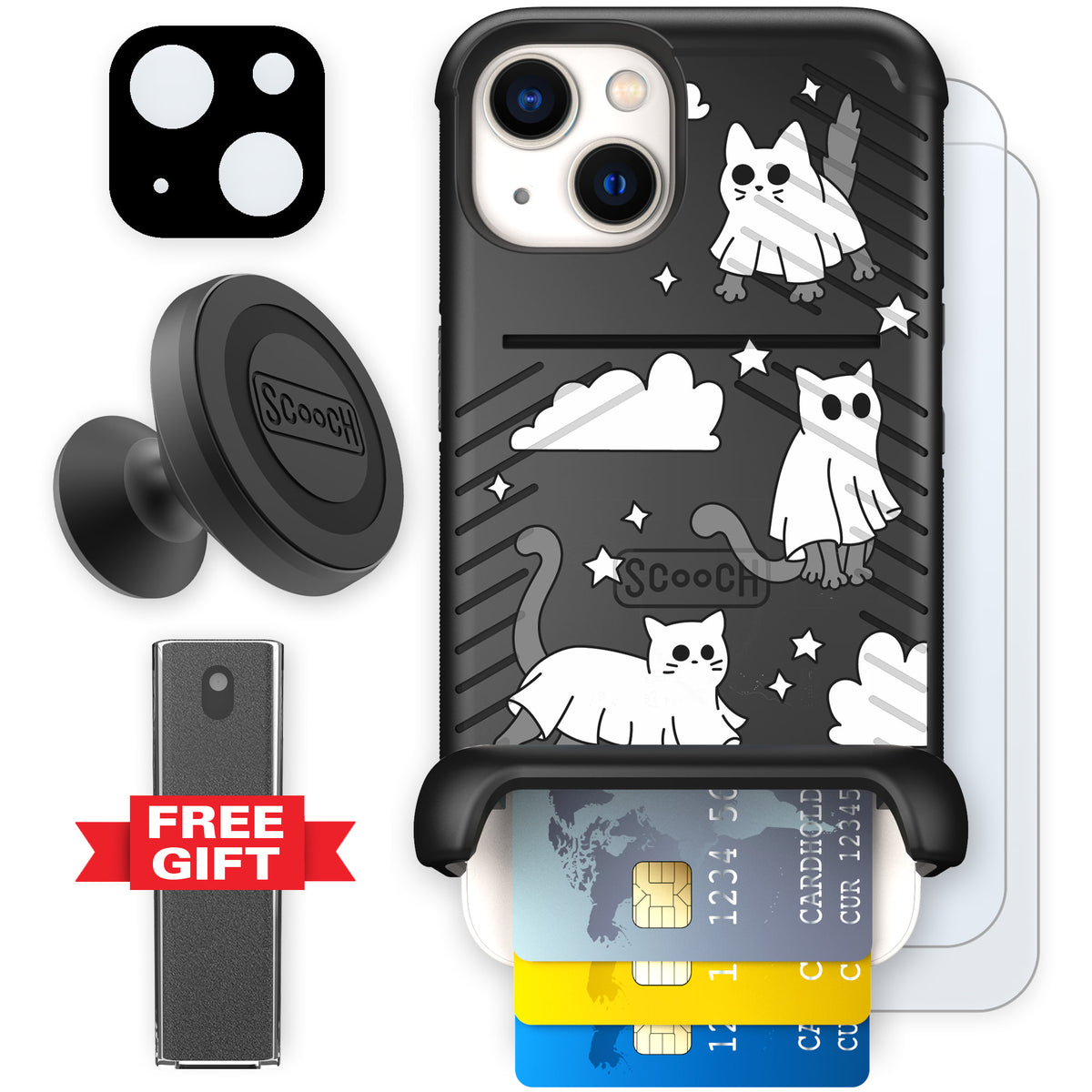 Scooch Wingmate Scaredy Cats defender bundle featuring the original Scaredy Cats print