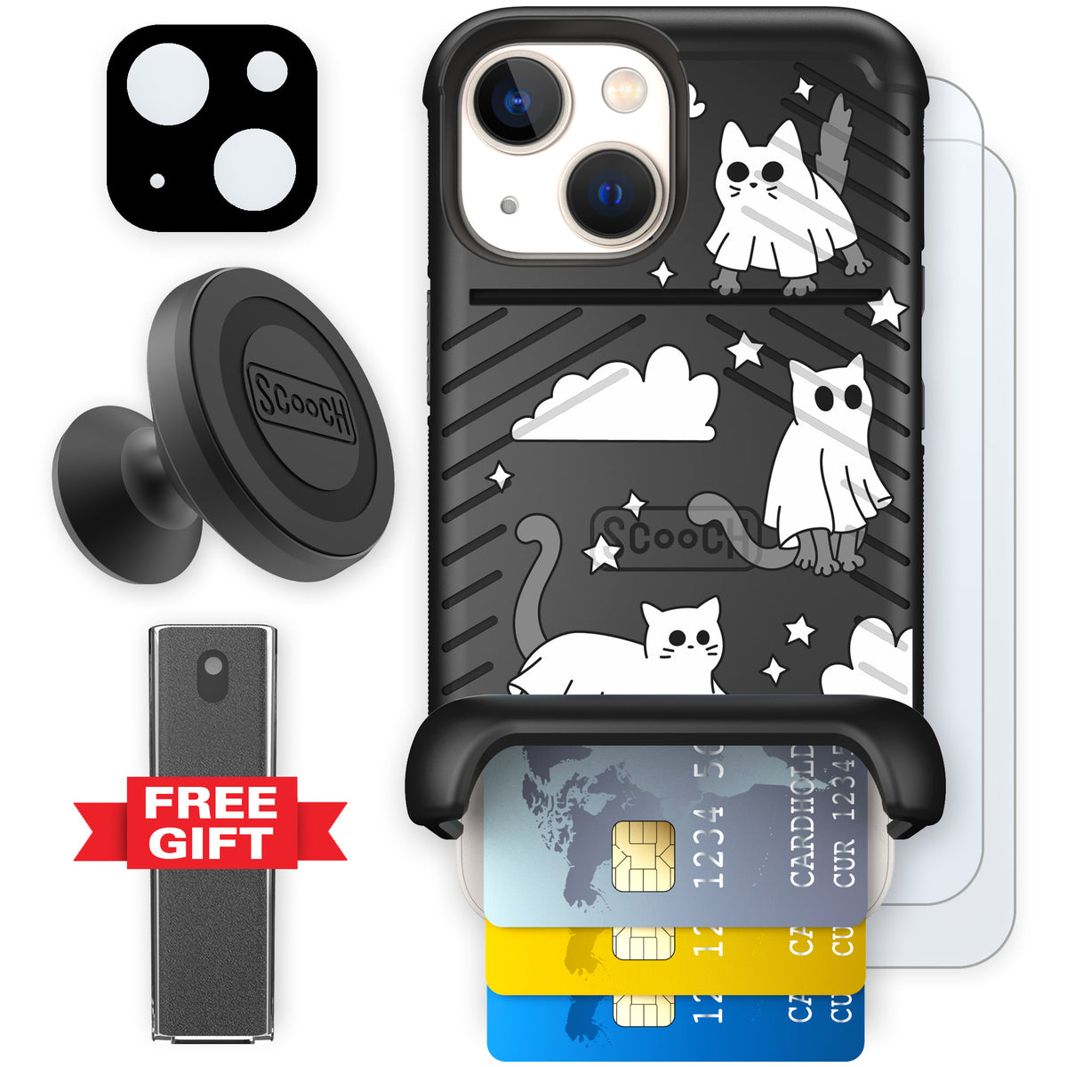 Scooch Wingmate Scaredy Cats defender bundle featuring the original Scaredy Cats print