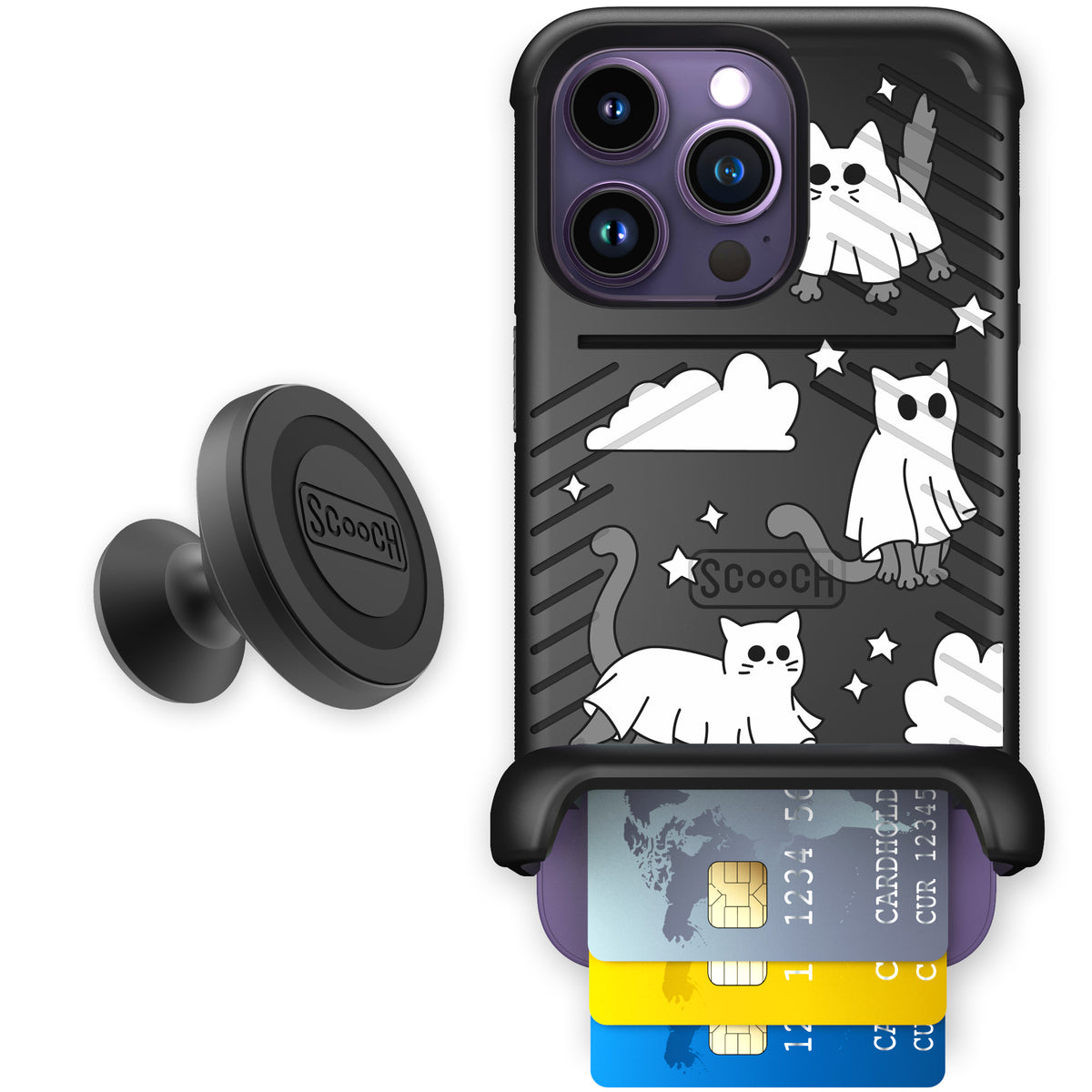 Scooch Wingmate Scaredy Cats starter bundle featuring the original Scaredy Cats print