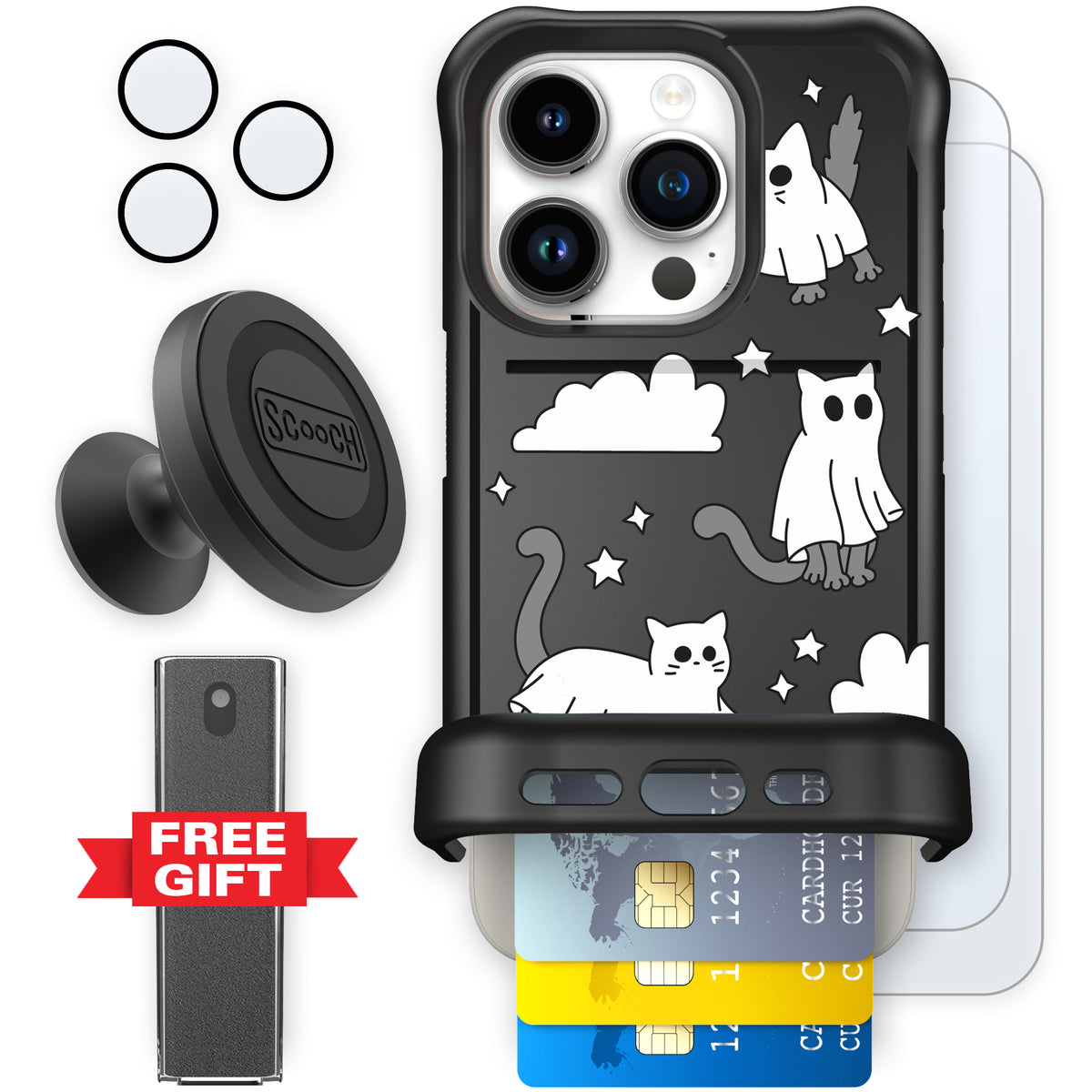 Scooch Wingmate Scaredy Cats defender bundle featuring the original Scaredy Cats print