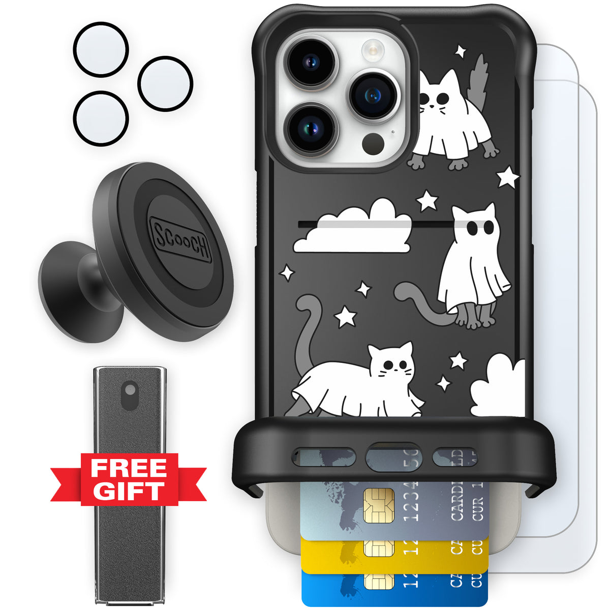 Scooch Wingmate Scaredy Cats defender bundle featuring the original Scaredy Cats print