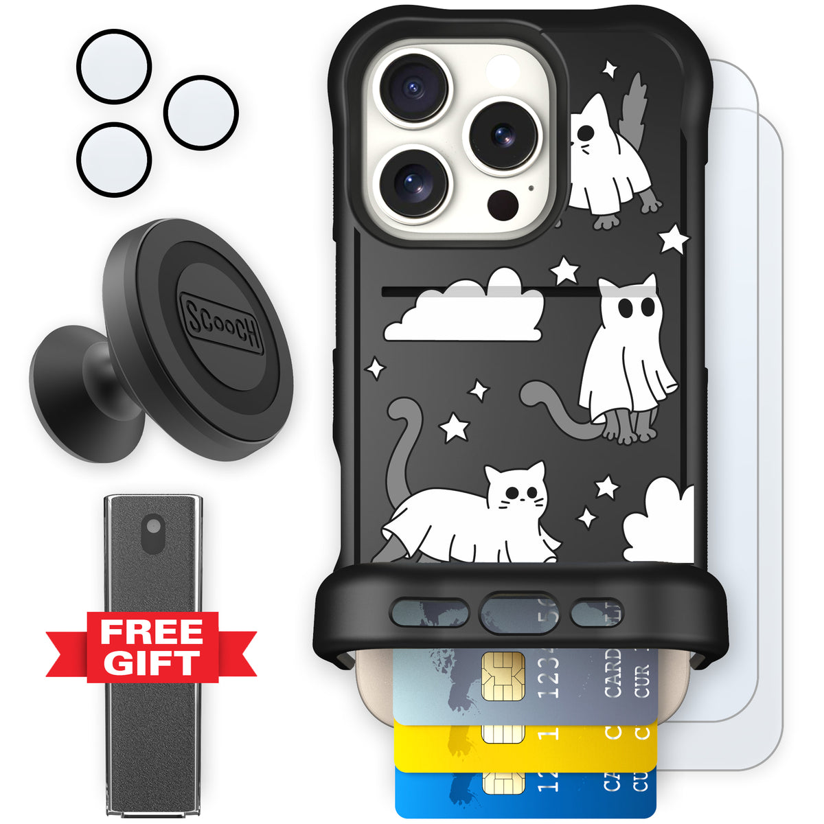 Scooch Wingmate Scaredy Cats defender bundle featuring the original Scaredy Cats print