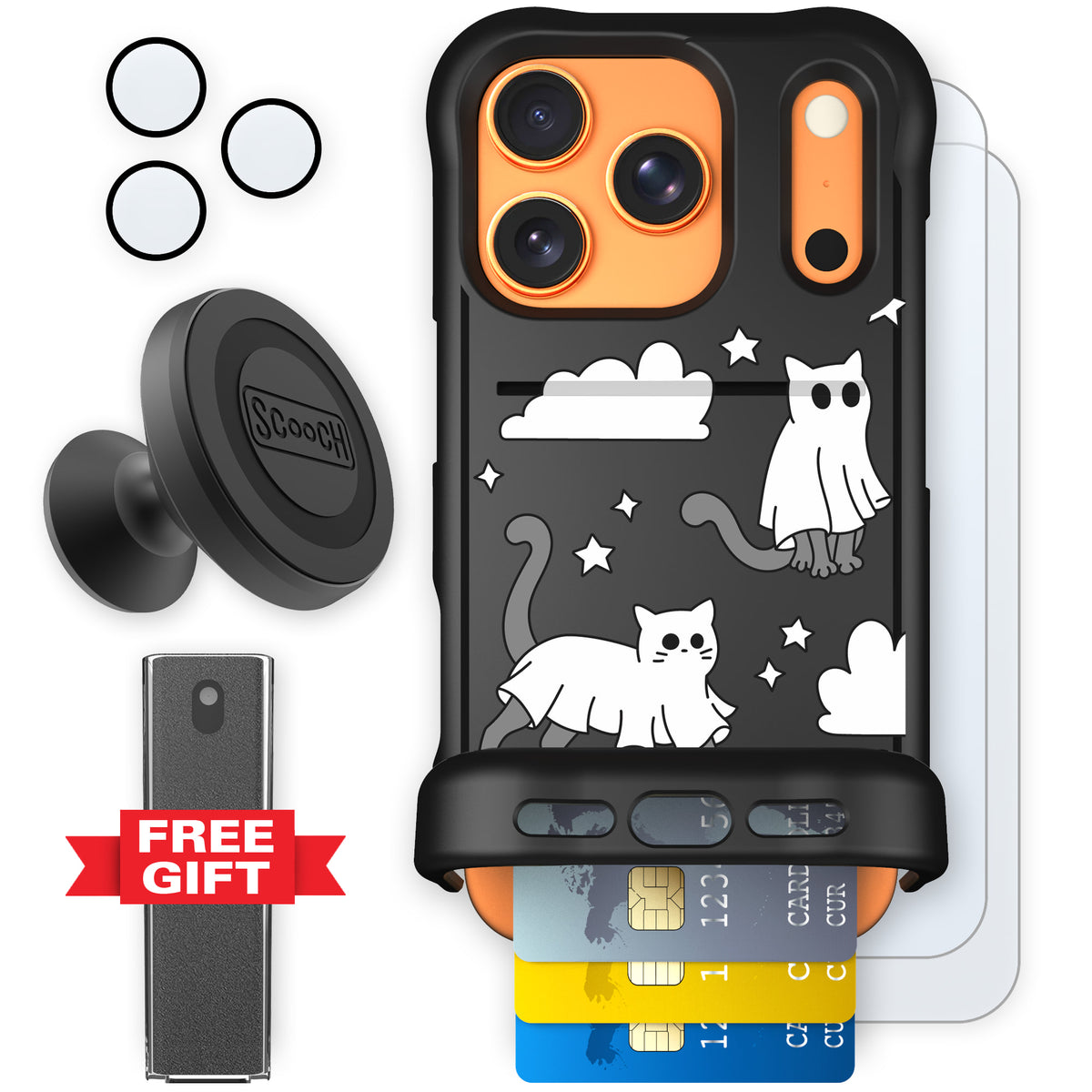 Scooch Wingmate Scaredy Cats defender bundle featuring the original Scaredy Cats print