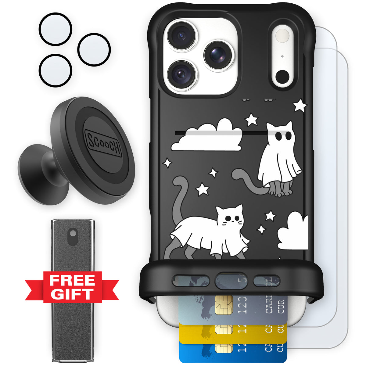 Scooch Wingmate Scaredy Cats defender bundle featuring the original Scaredy Cats print