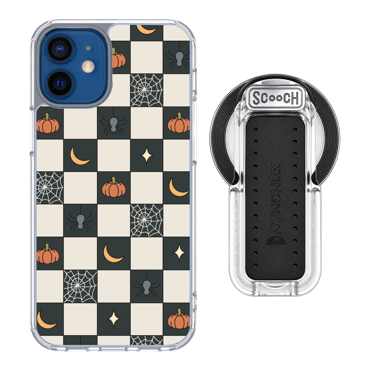 Scooch MagCase Spooky Squares magsafe wingback bundle - clear featuring the original Spooky Squares print