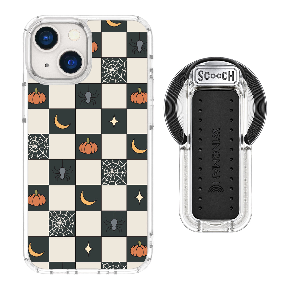 Scooch MagCase Spooky Squares magsafe wingback bundle - clear featuring the original Spooky Squares print