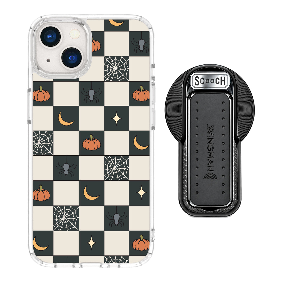 Scooch MagCase Spooky Squares magsafe wingback bundle - black featuring the original Spooky Squares print