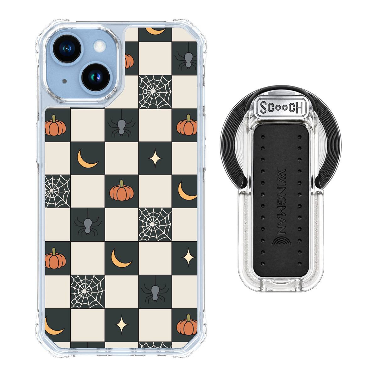 Scooch MagCase Spooky Squares magsafe wingback bundle - clear featuring the original Spooky Squares print