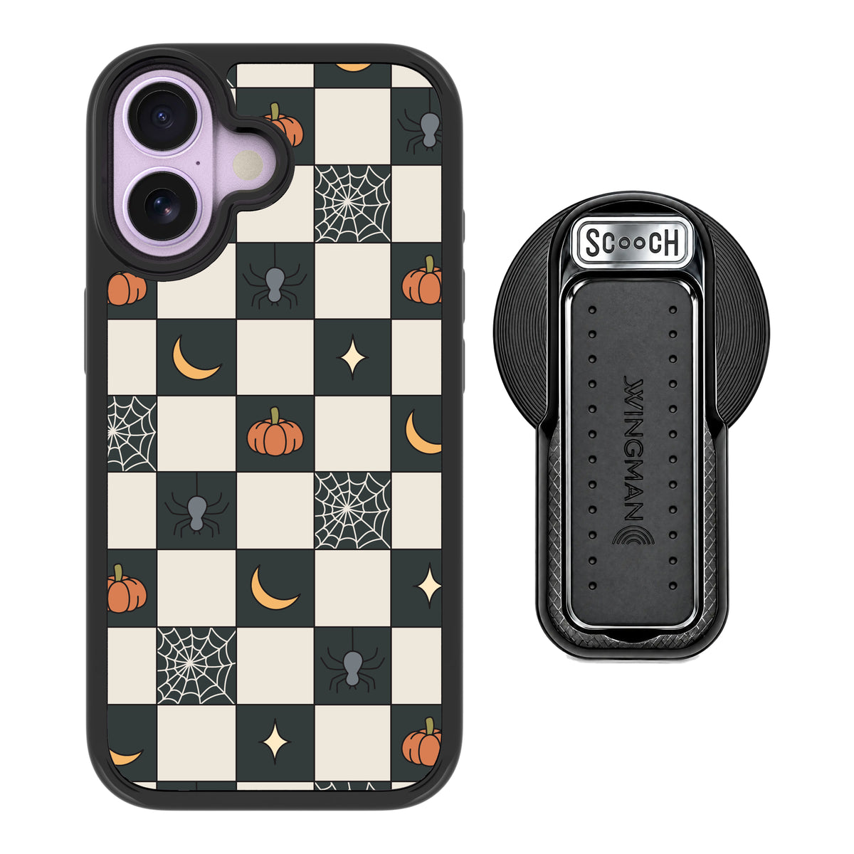 Scooch MagCase Spooky Squares magsafe wingback bundle - black featuring the original Spooky Squares print