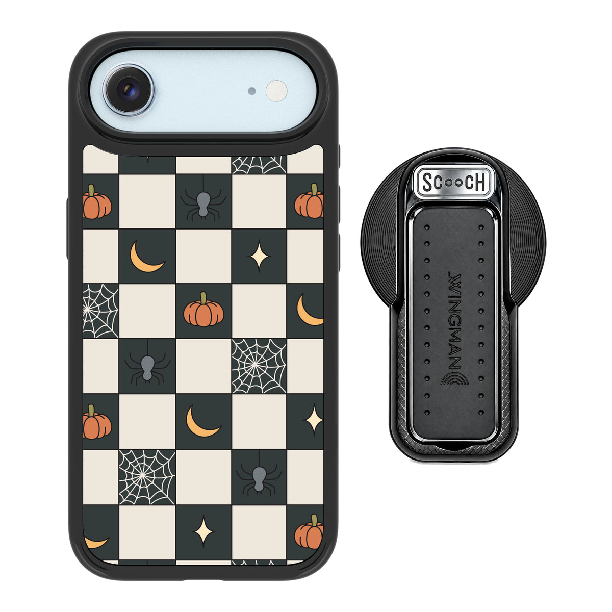 Scooch MagCase Spooky Squares magsafe wingback bundle - black featuring the original Spooky Squares print