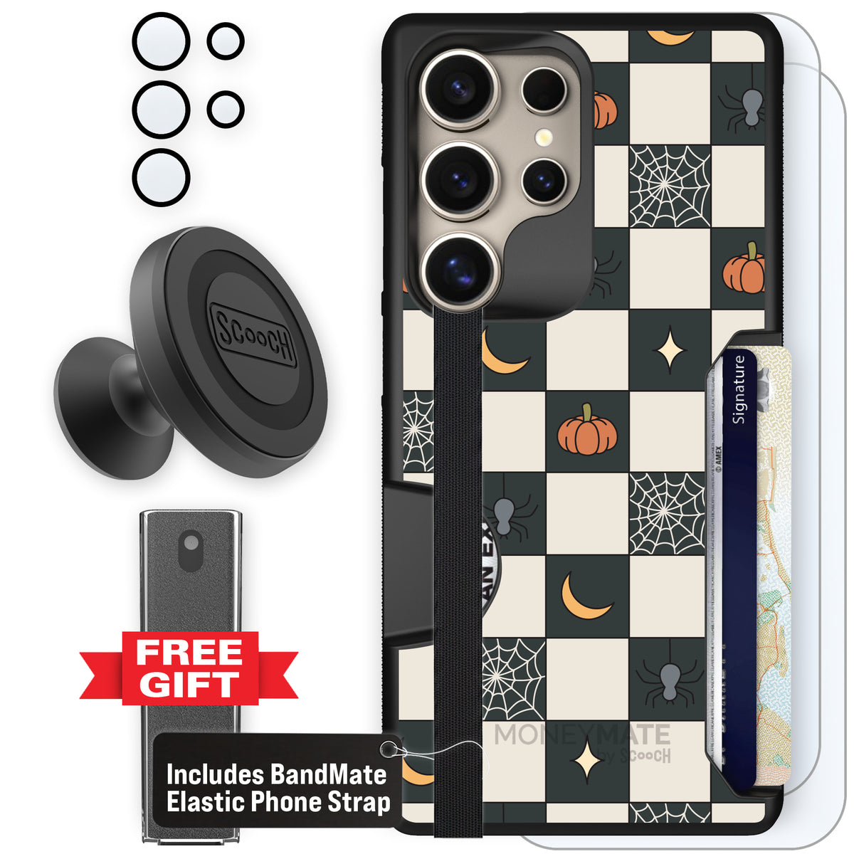 Scooch Moneymate Spooky Squares defender bundle featuring the original Spooky Squares print