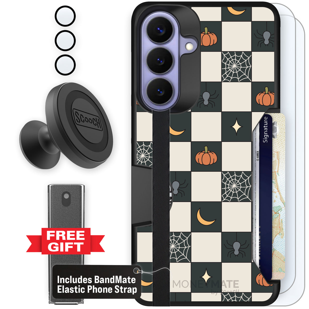 Scooch Moneymate Spooky Squares defender bundle featuring the original Spooky Squares print