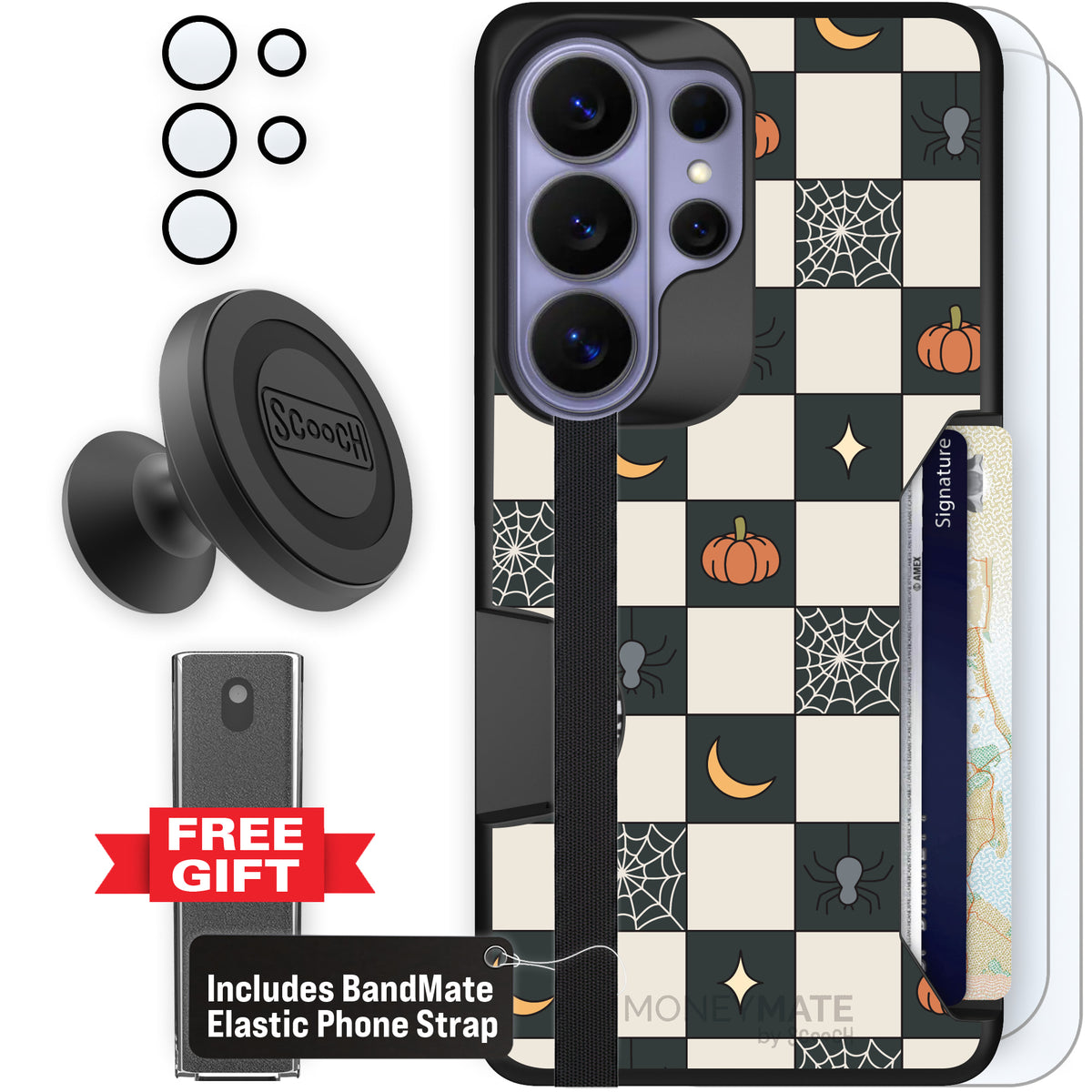 Scooch Moneymate Spooky Squares defender bundle featuring the original Spooky Squares print