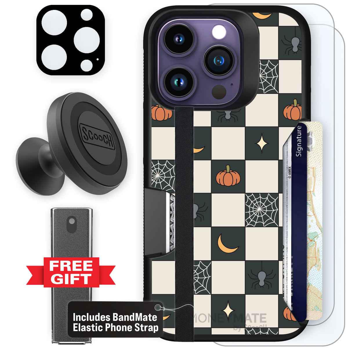 Scooch Moneymate Spooky Squares defender bundle featuring the original Spooky Squares print