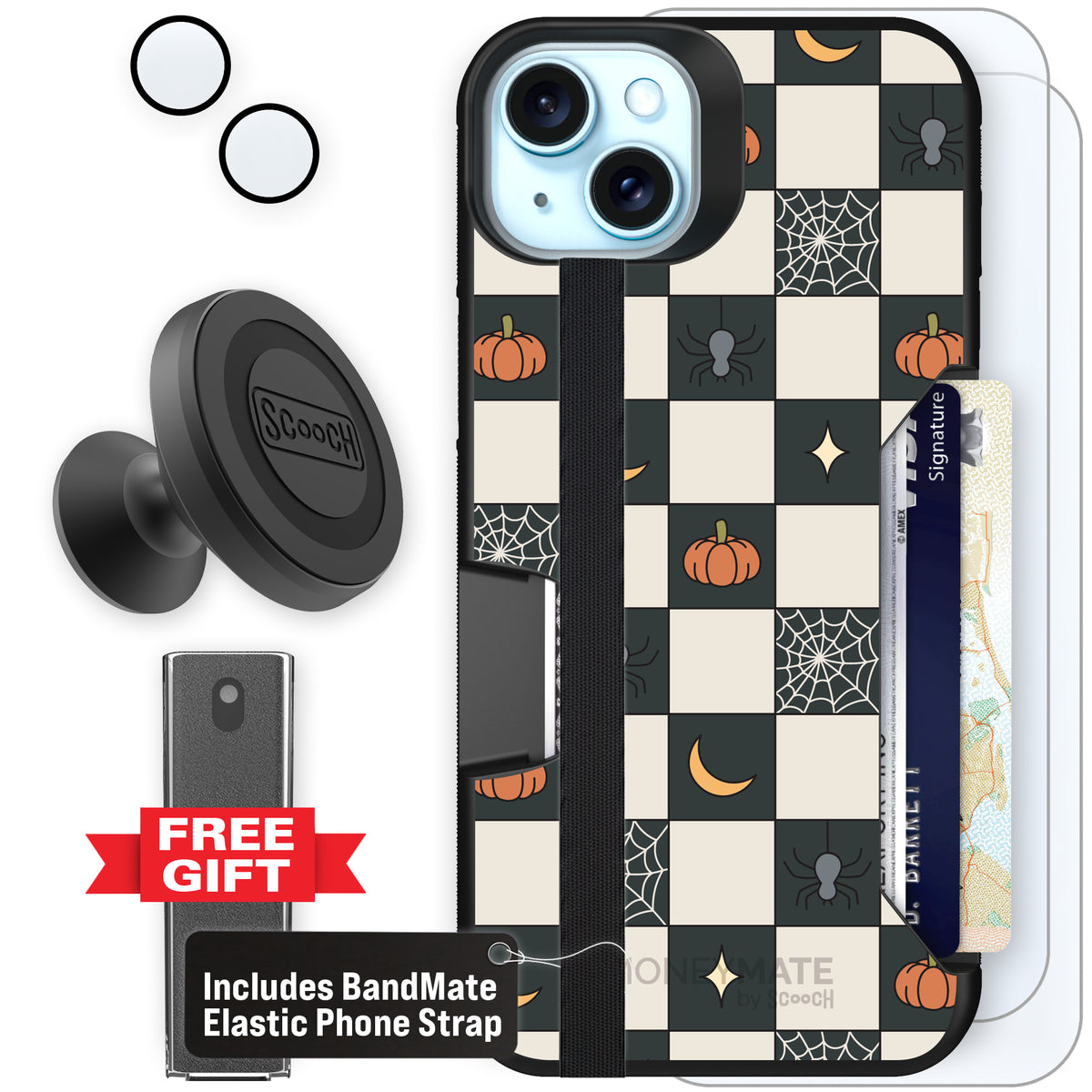 Scooch Moneymate Spooky Squares defender bundle featuring the original Spooky Squares print