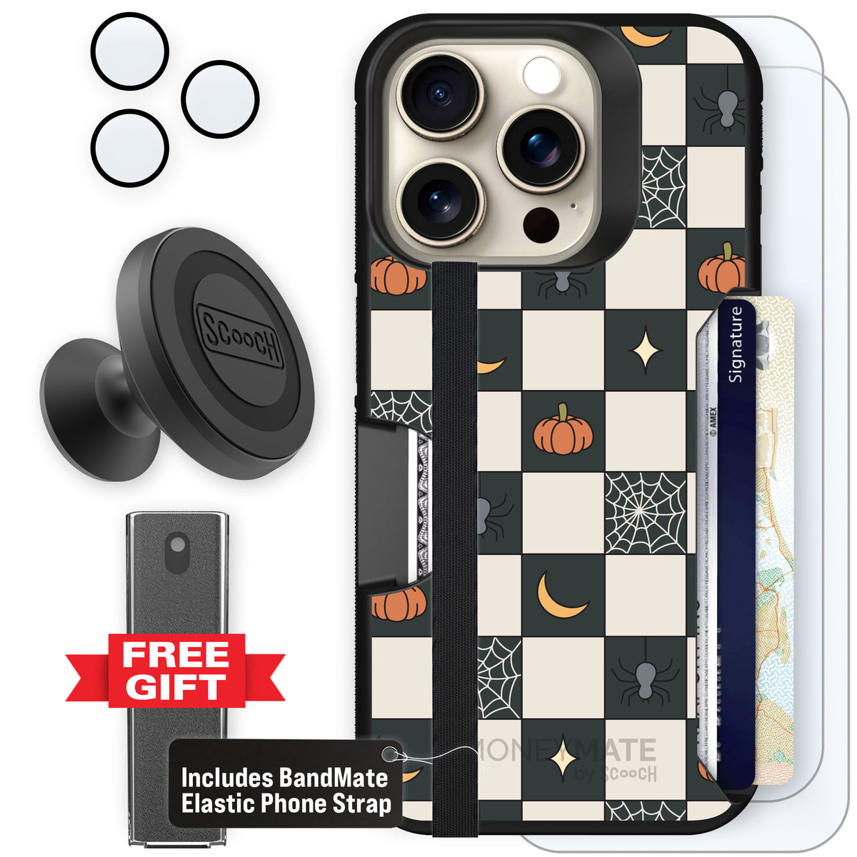 Scooch Moneymate Spooky Squares defender bundle featuring the original Spooky Squares print