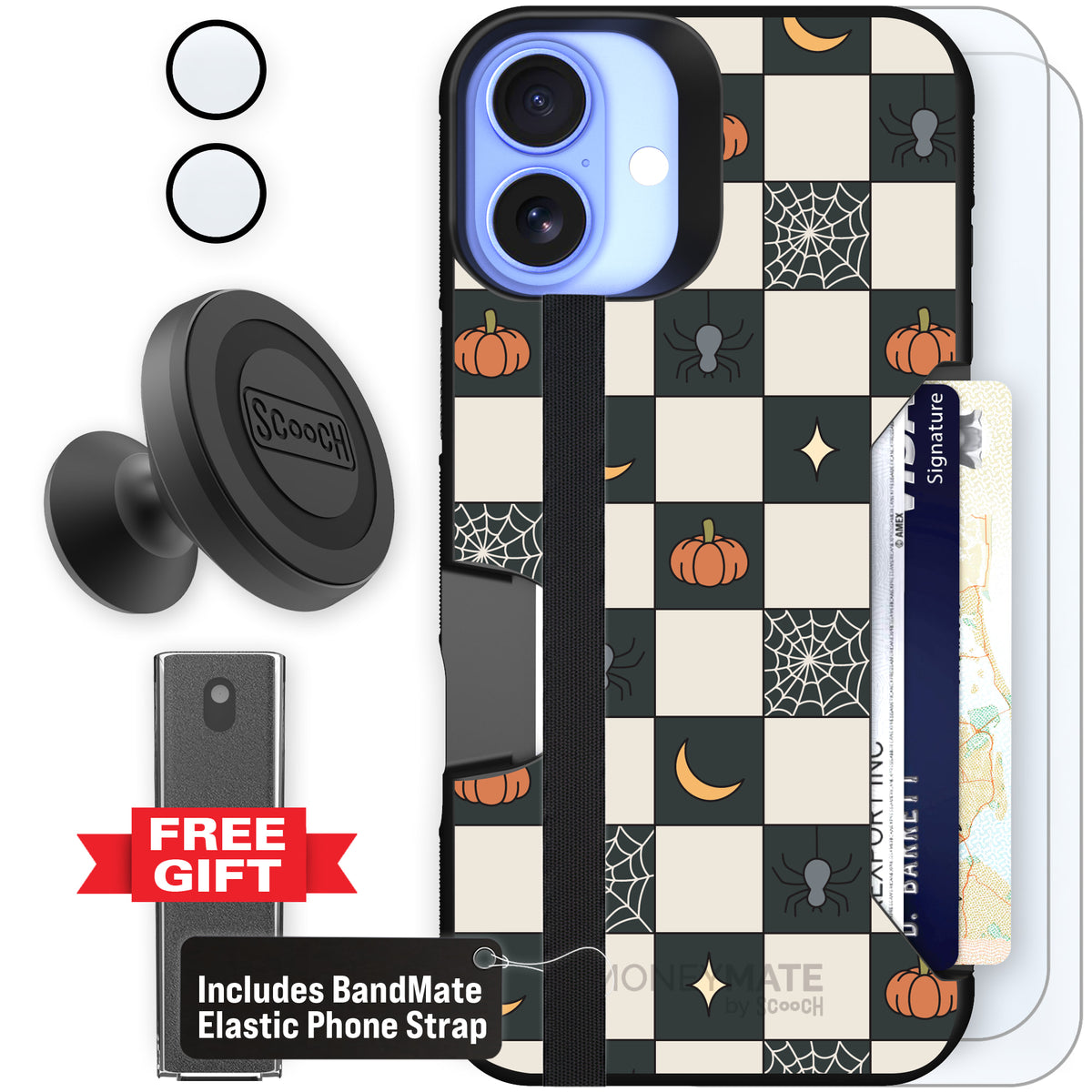 Scooch Moneymate Spooky Squares defender bundle featuring the original Spooky Squares print