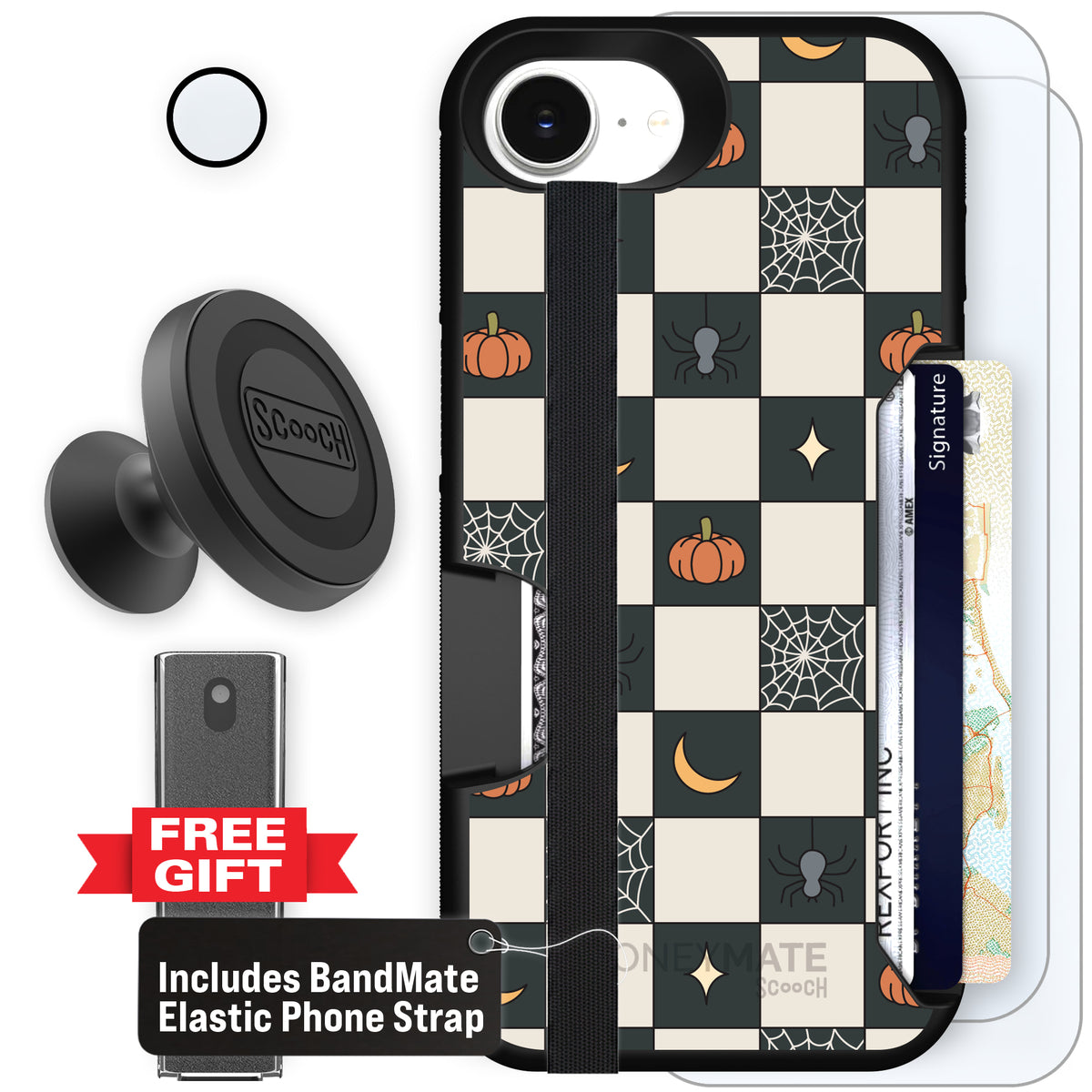 Scooch Moneymate Spooky Squares defender bundle featuring the original Spooky Squares print