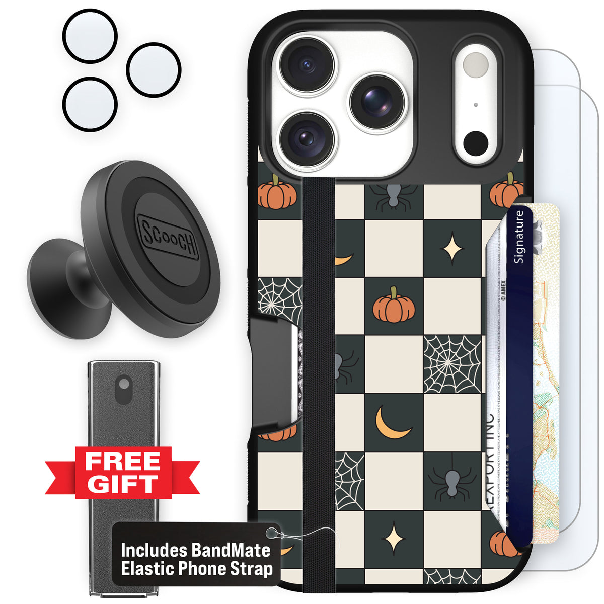Scooch Moneymate Spooky Squares defender bundle featuring the original Spooky Squares print