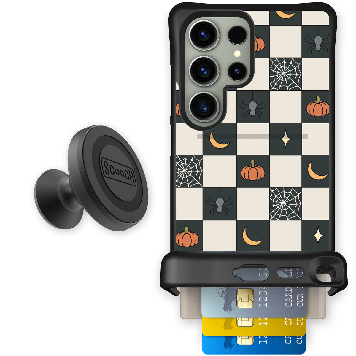 Scooch Wingmate Spooky Squares starter bundle featuring the original Spooky Squares print