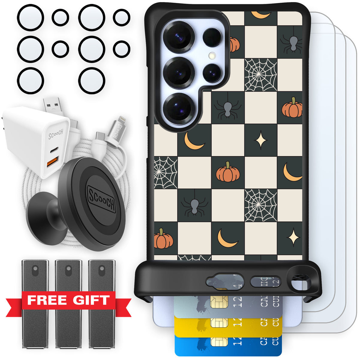 Scooch Wingmate Spooky Squares ultimate bundle featuring the original Spooky Squares print