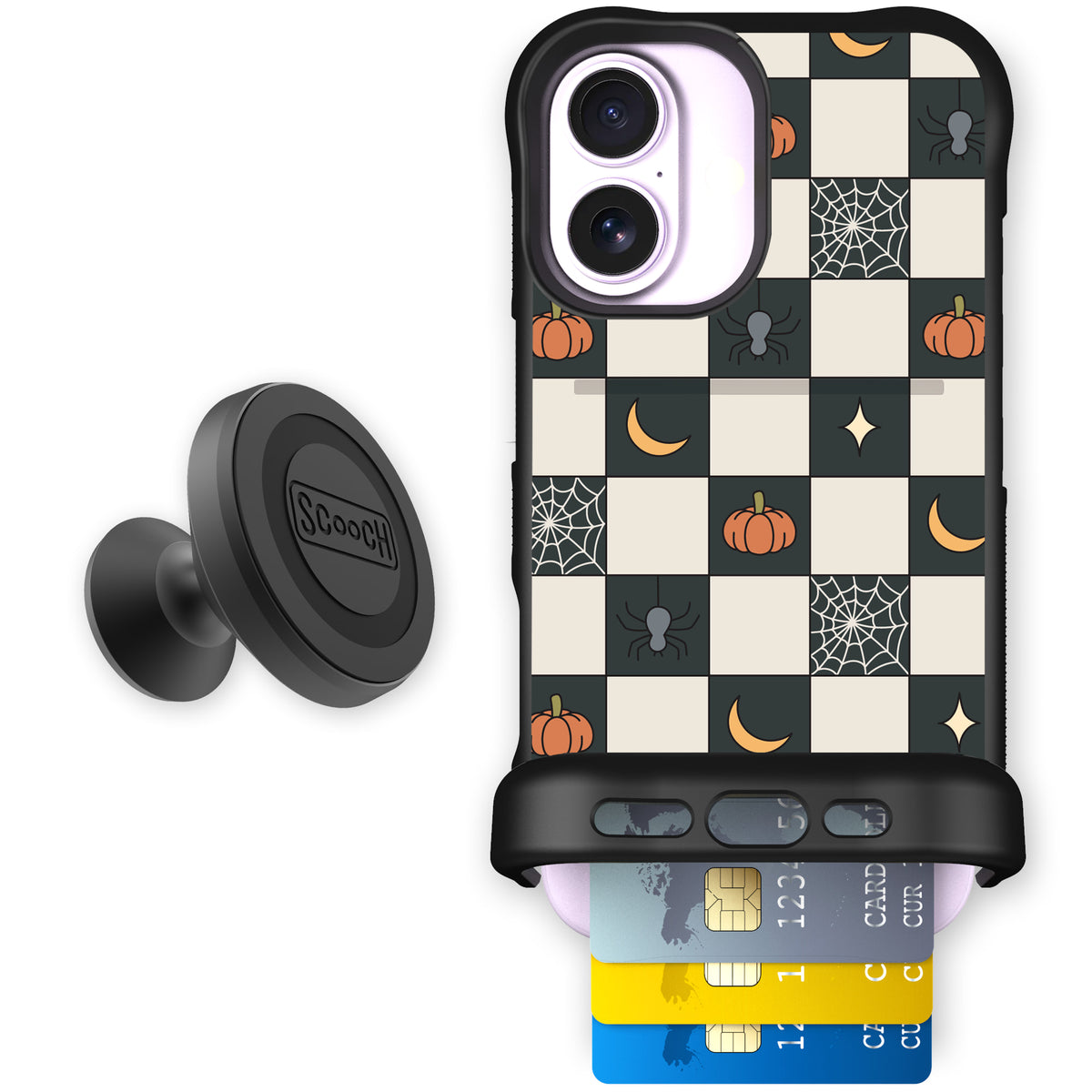 Scooch Wingmate Spooky Squares starter bundle featuring the original Spooky Squares print