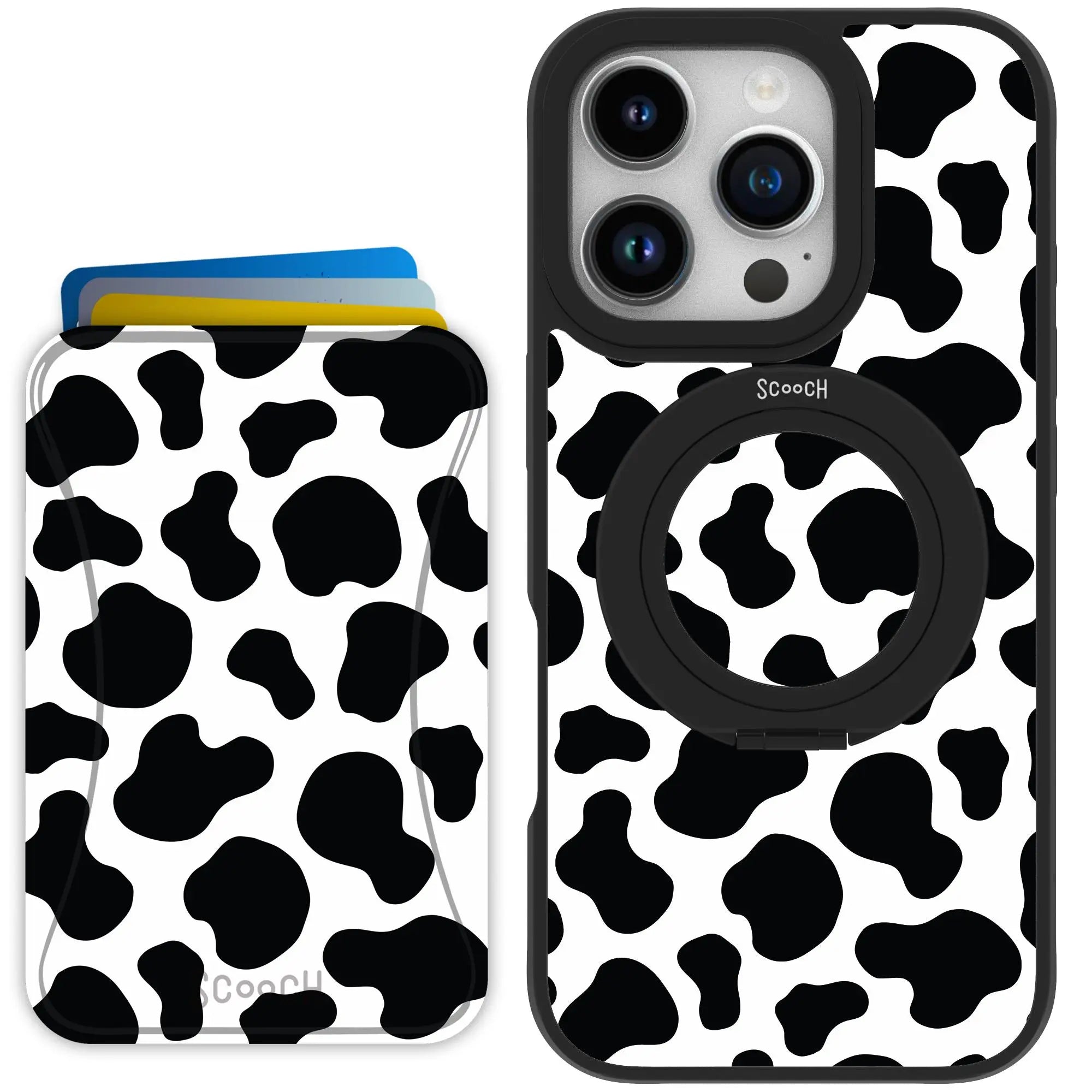 Scooch-HaloCase + MagWallet 2.0 MixMatch Bundle for iPhone 16 Pro-Cow-Print