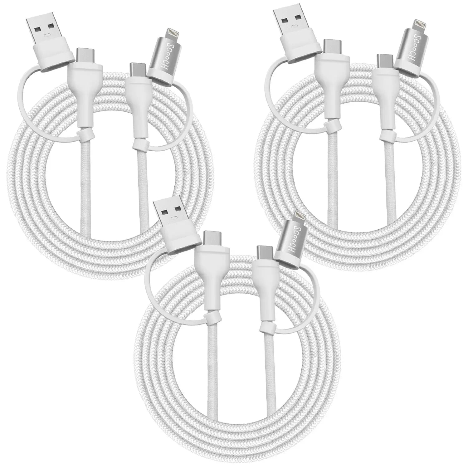 Scooch-JuiceCord 4-in-1 - 60W Charging Cable (4FT) with USB-A, USB-C, and Lightning-3-Pack