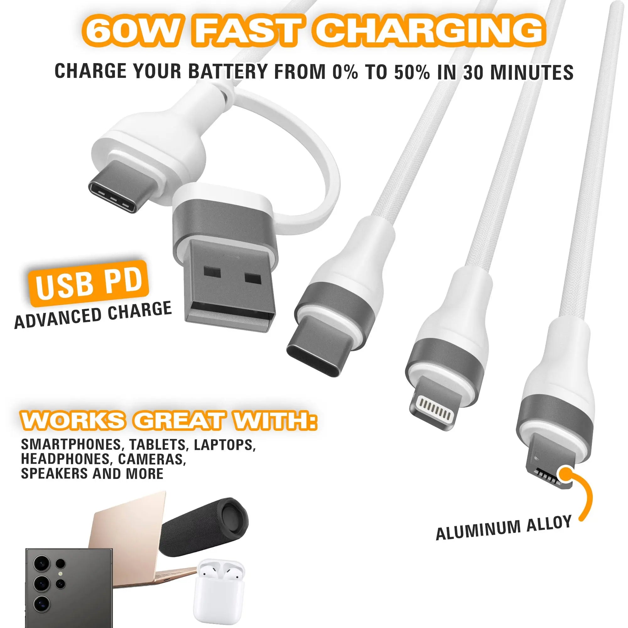 Scooch-JuiceCord 6-in-1 - 65W Charging Cable (4FT) with USB-A, USB-C, Micro USB, and Lightning-