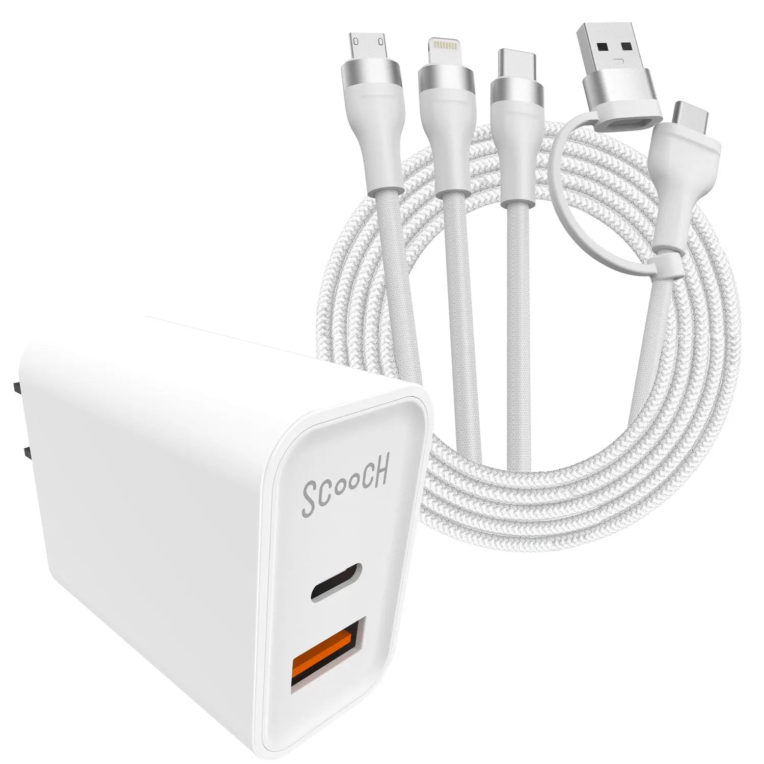 Scooch-JuiceCord 6-in-1 - 65W Charging Cable (4FT) with USB-A, USB-C, Micro USB, and Lightning-with-JuicePlug