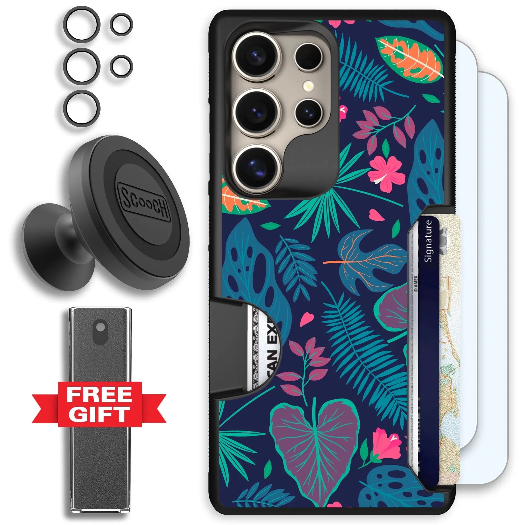 Scooch-Moneymate Defender Bundle for Samsung Galaxy S25 Ultra-Tropical-Leaves
