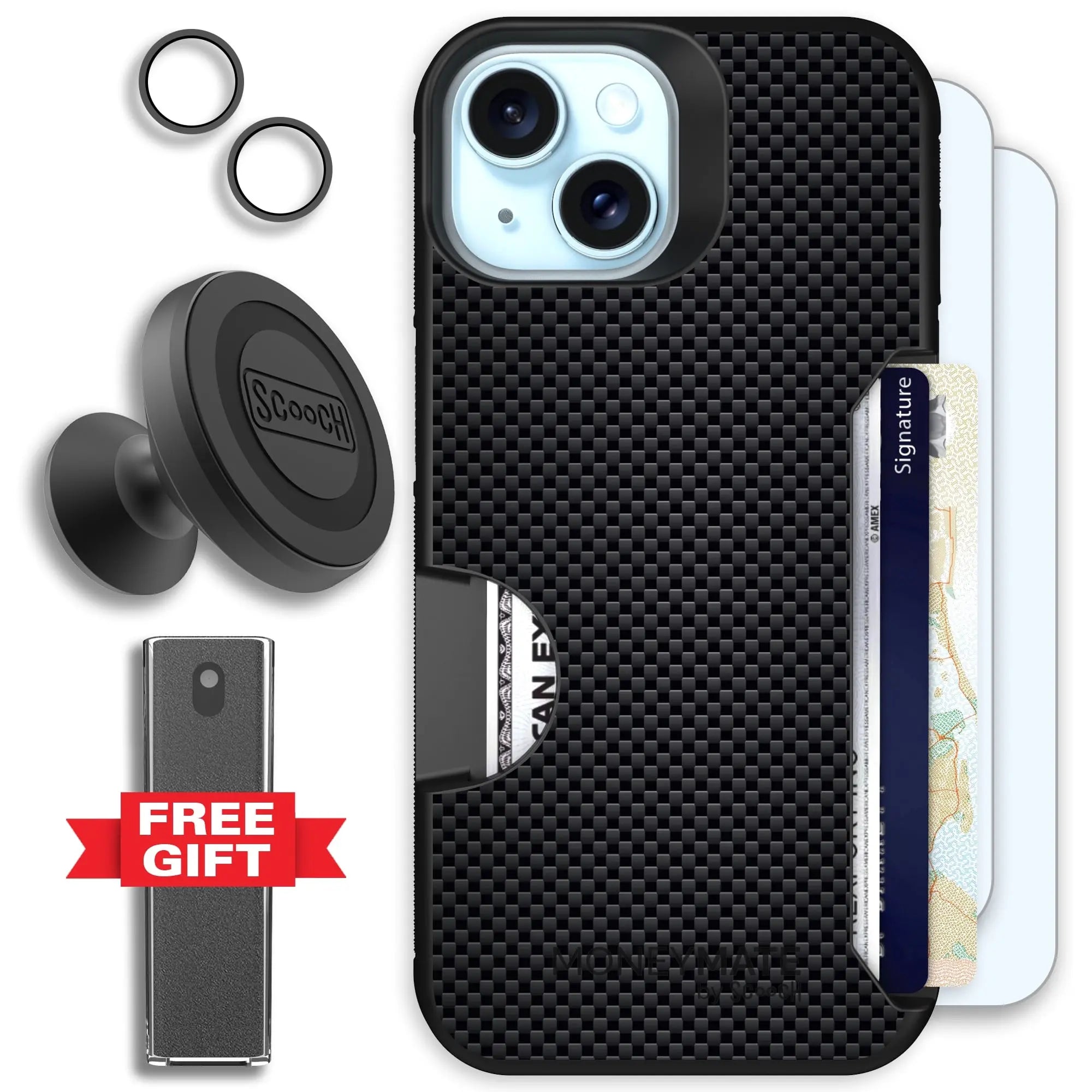 Scooch-Moneymate Defender Bundle for iPhone 15-Carbon-Fiber