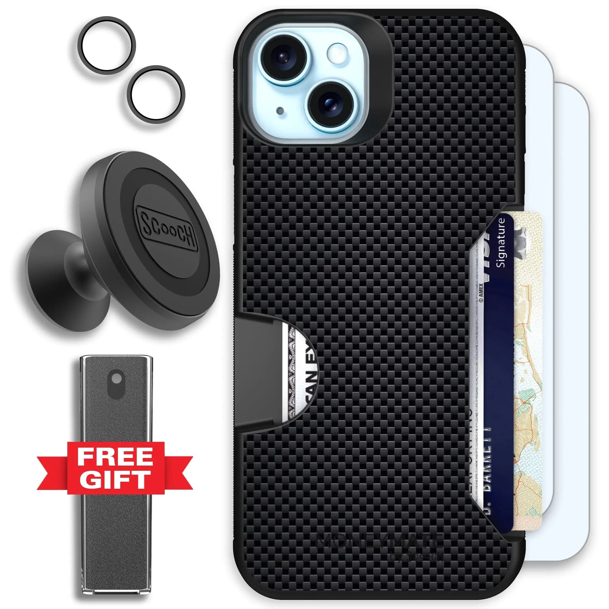 Scooch-Moneymate Defender Bundle for iPhone 15 Plus-Carbon-Fiber