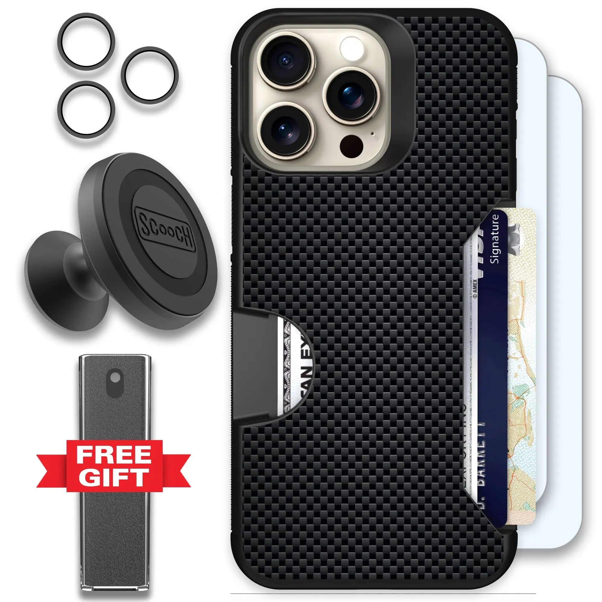 Scooch-Moneymate Defender Bundle for iPhone 15 Pro Max-Carbon-Fiber