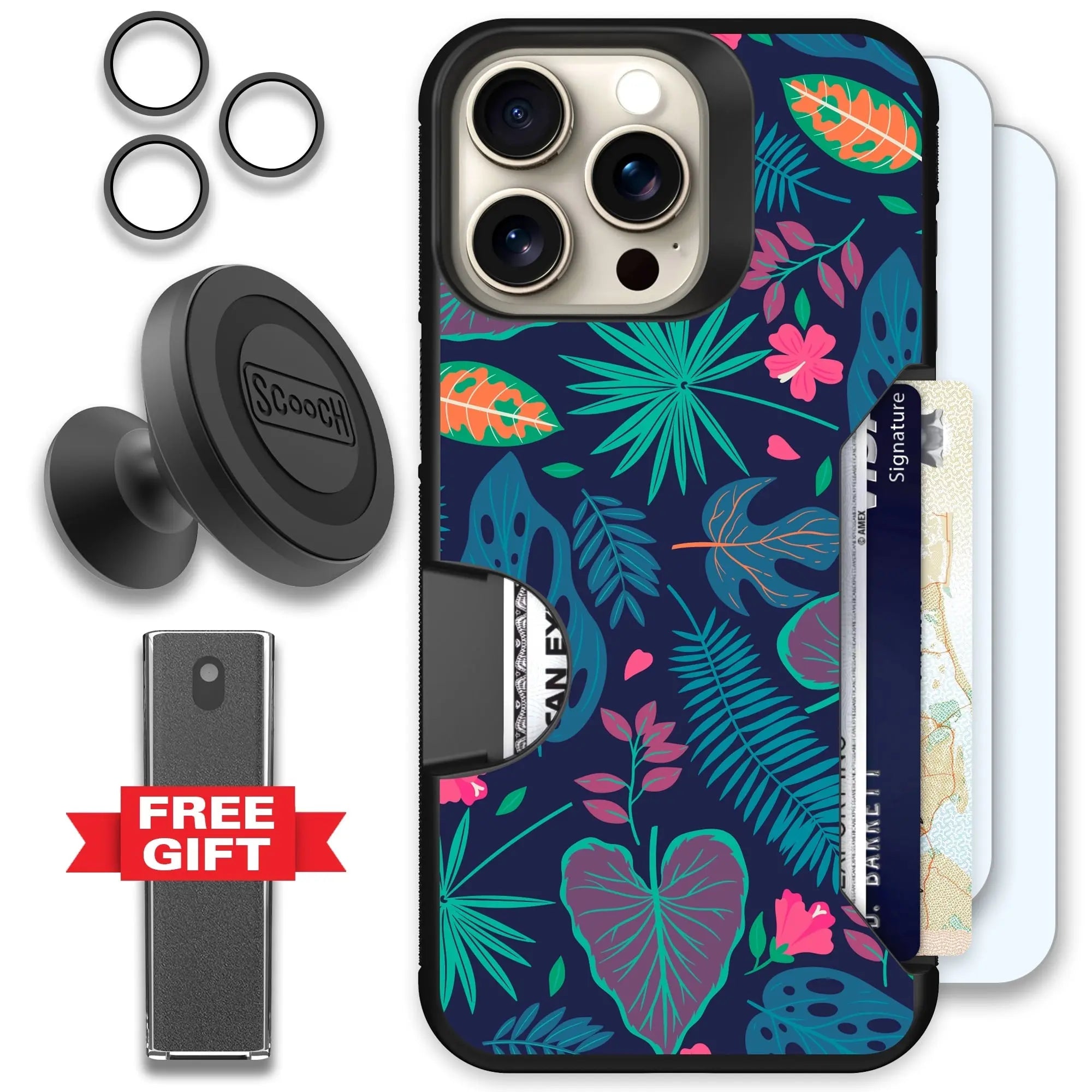 Scooch-Moneymate Defender Bundle for iPhone 15 Pro Max-Tropical-Leaves