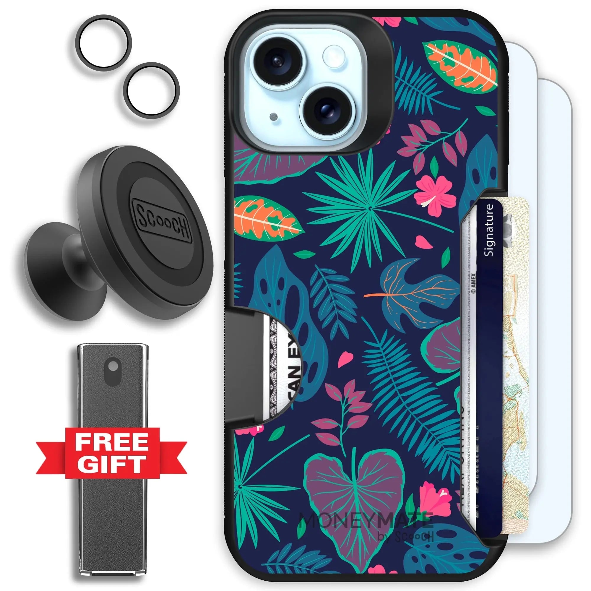 Scooch-Moneymate Defender Bundle for iPhone 15-Tropical-Leaves