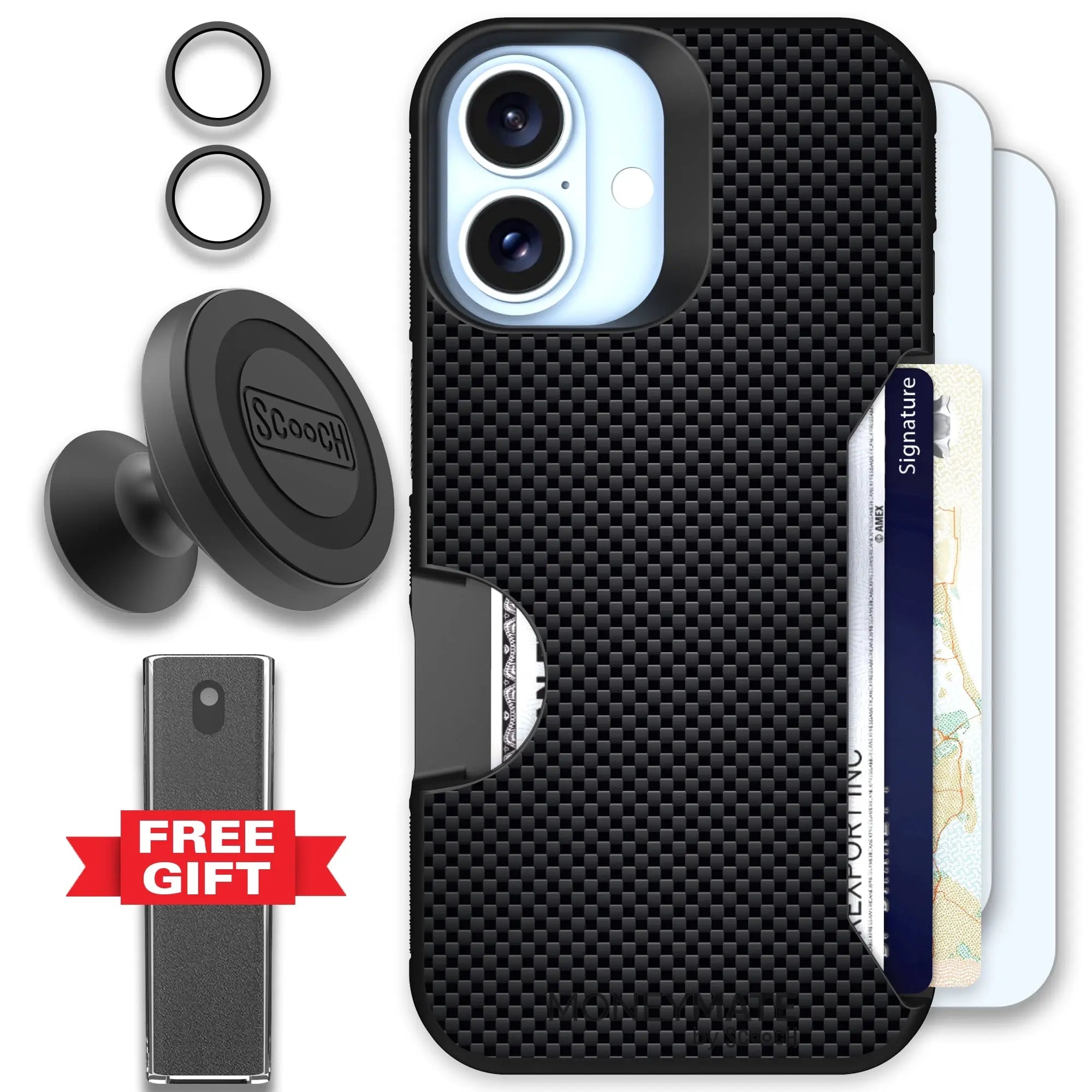 Scooch-Moneymate Defender Bundle for iPhone 16-Carbon-Fiber