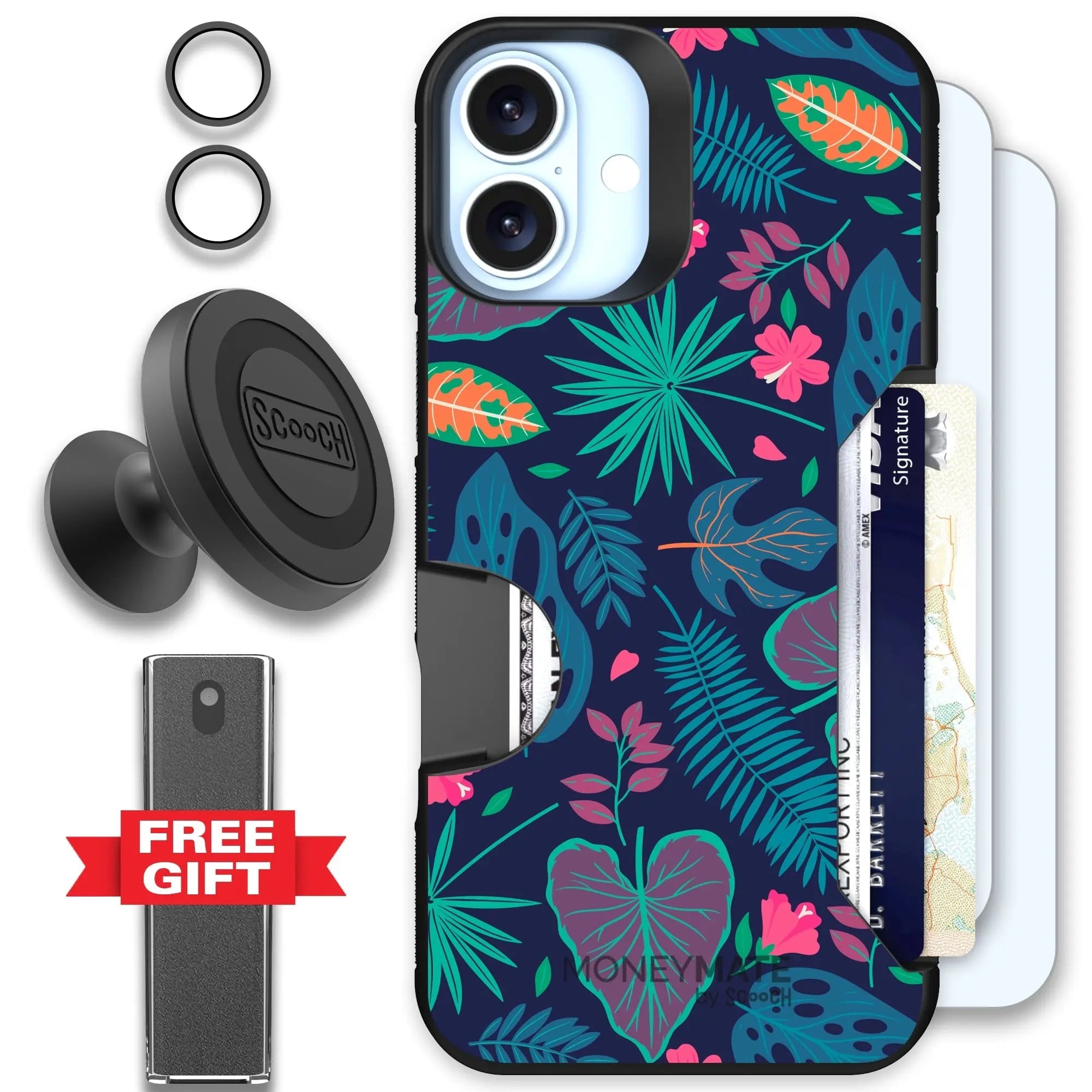Scooch-Moneymate Defender Bundle for iPhone 16 Plus-Tropical-Leaves