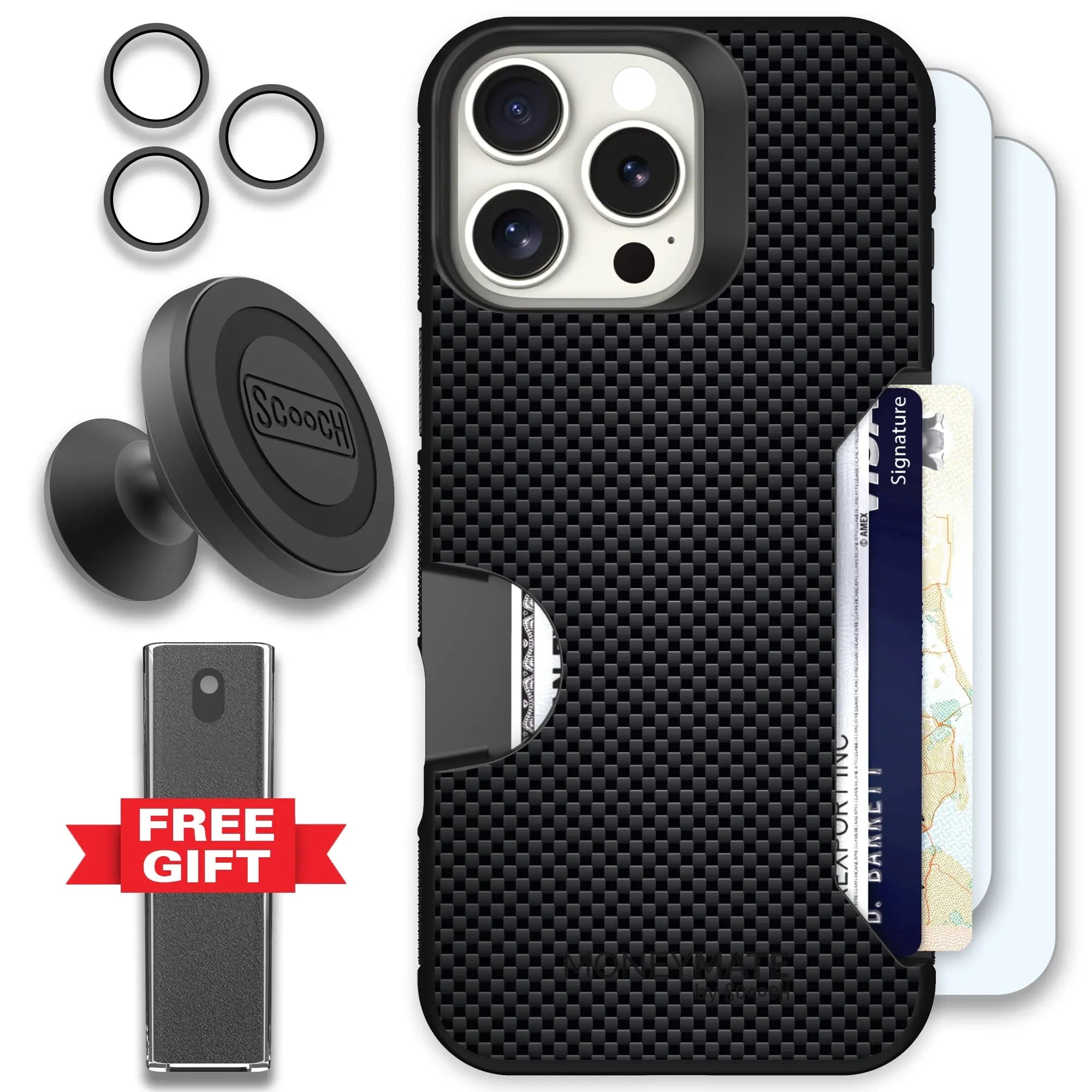 Scooch-Moneymate Defender Bundle for iPhone 16 Pro Max-Carbon-Fiber